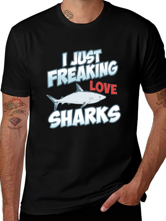 I Freaking Love Sharks Graphic Print T-Shirt