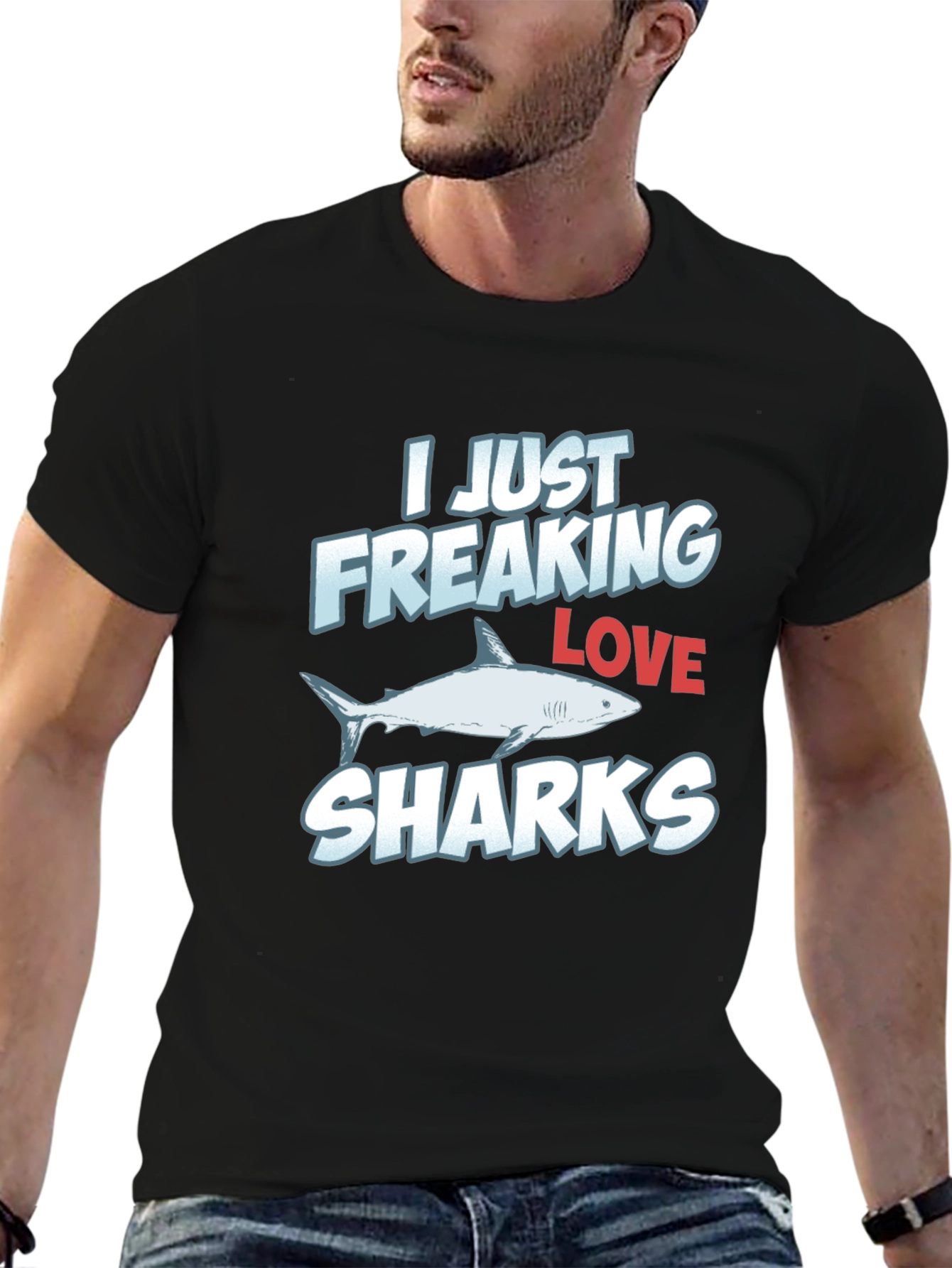 I Freaking Love Sharks Graphic Print T-Shirt