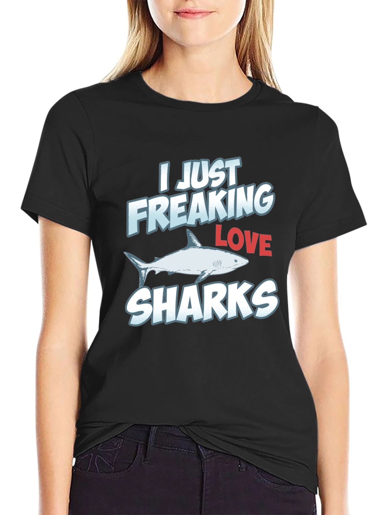 I Freaking Love Sharks Graphic Print T-Shirt