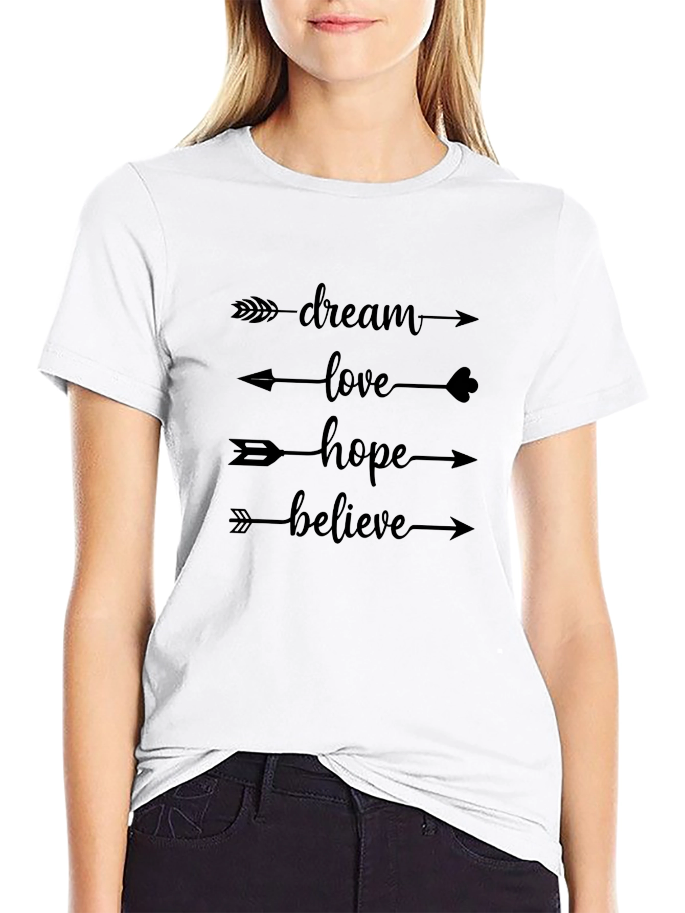 Dream Love Hope Believe Arrow Graphic Tee - Black