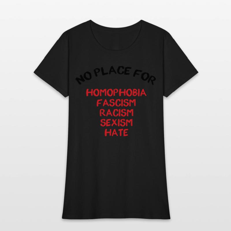 NO PLACE FOR HOMOPHOBIA FASCISM RACISM SEXISM HATE