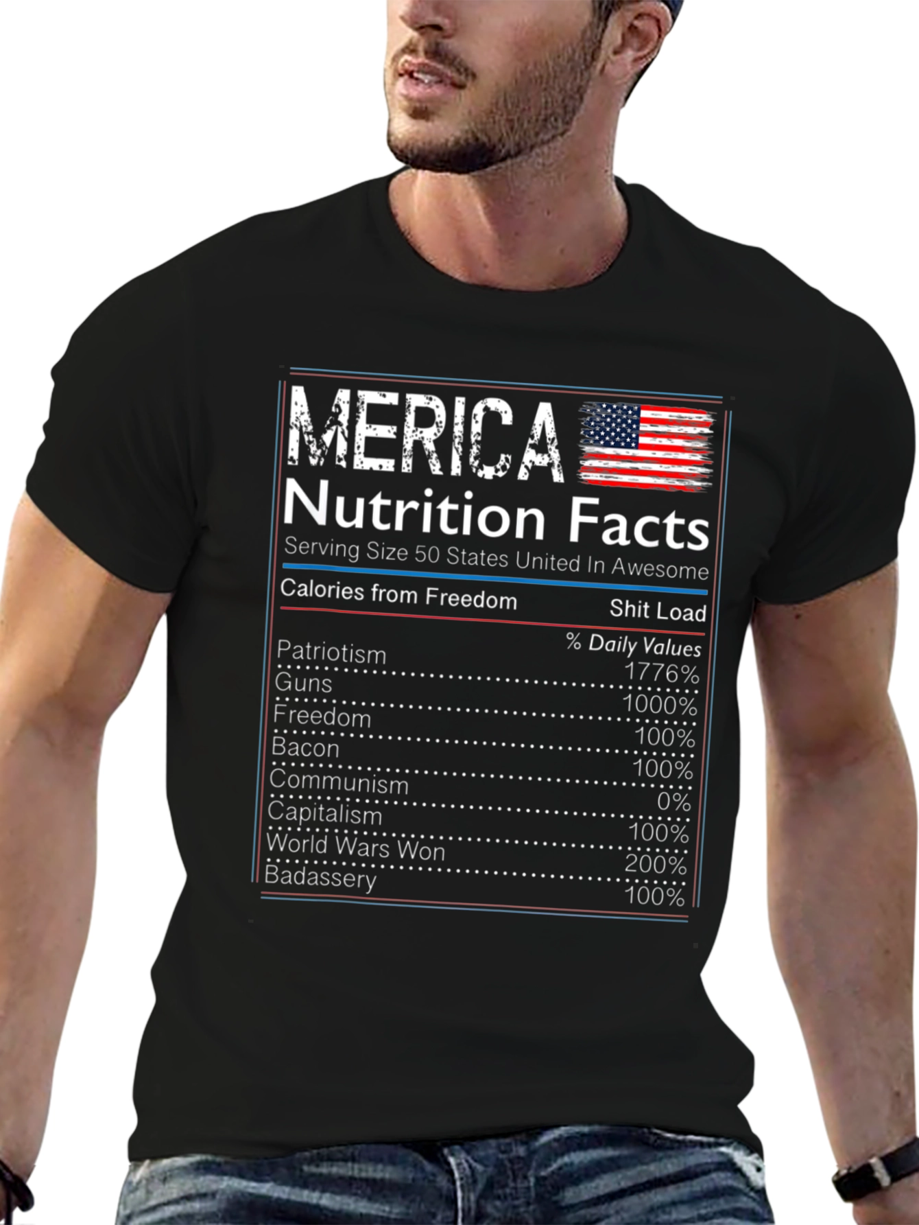 Merica Nutrition Facts Graphic Novelty T-Shirt