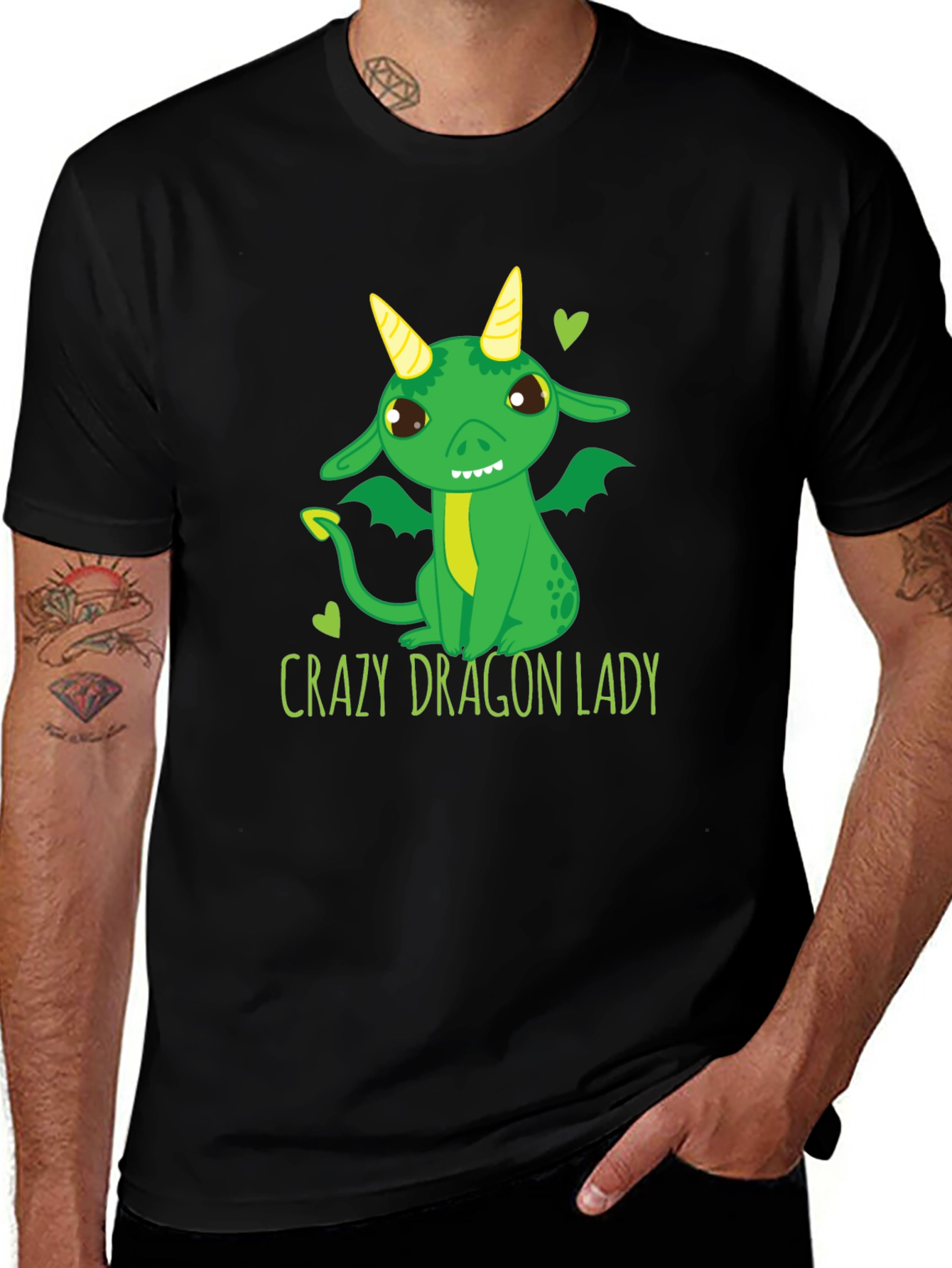 Crazy Dragon Lady T-Shirt Black Cute Cartoon