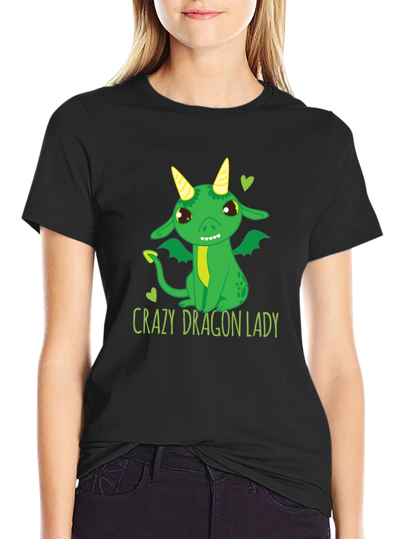 Crazy Dragon Lady T-Shirt Black Cute Cartoon