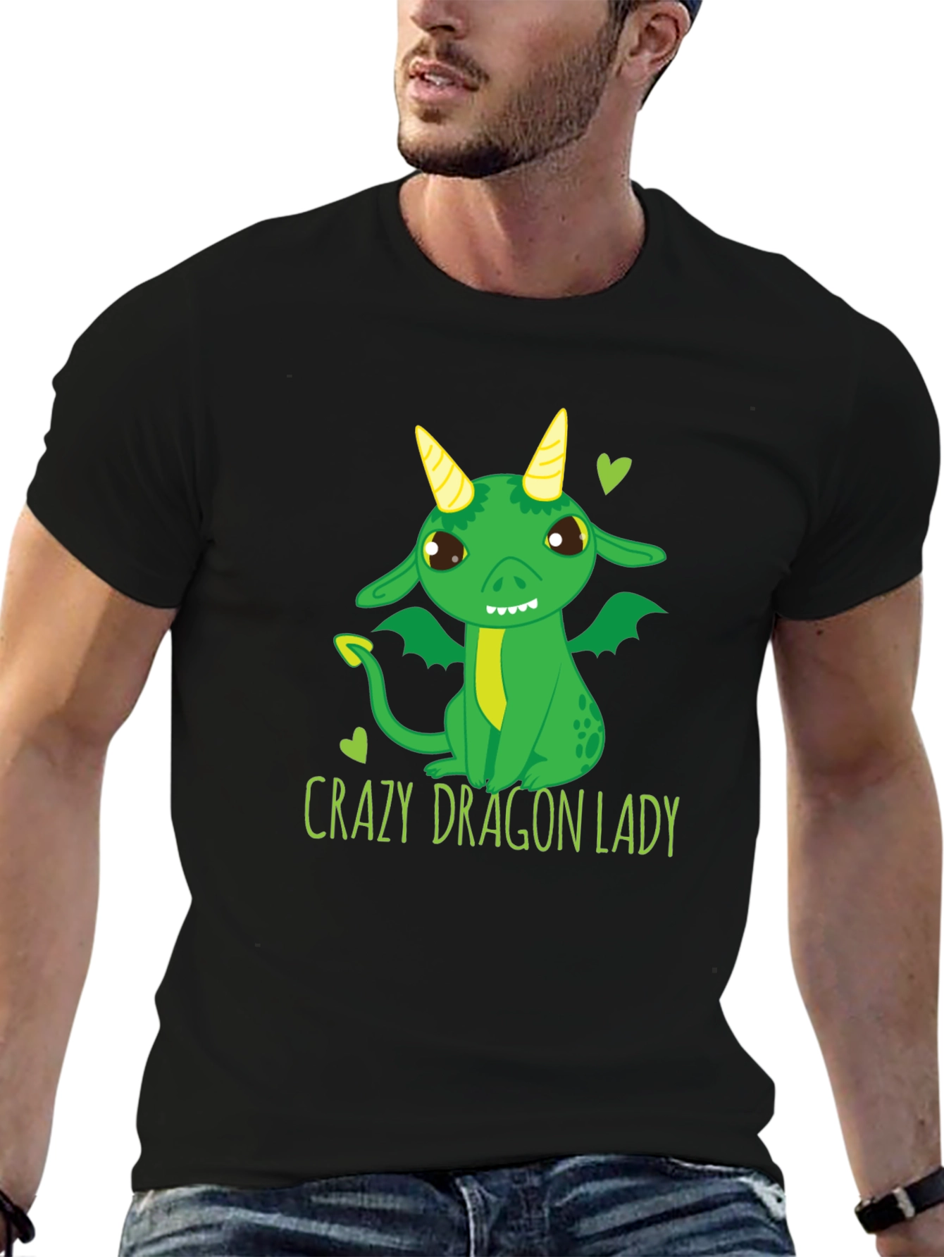 Crazy Dragon Lady T-Shirt Black Cute Cartoon