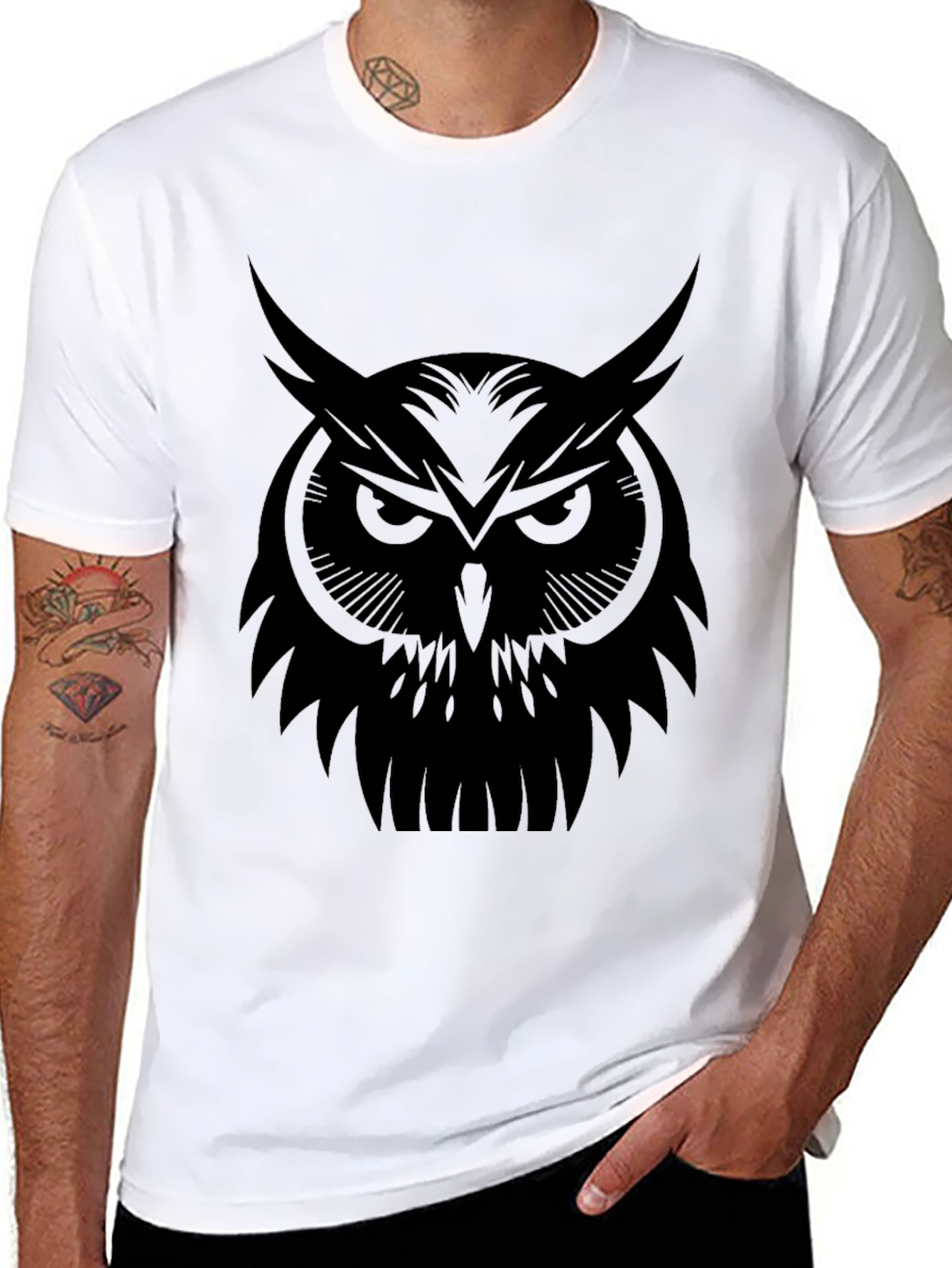 Mens Black Owl Graphic Tee