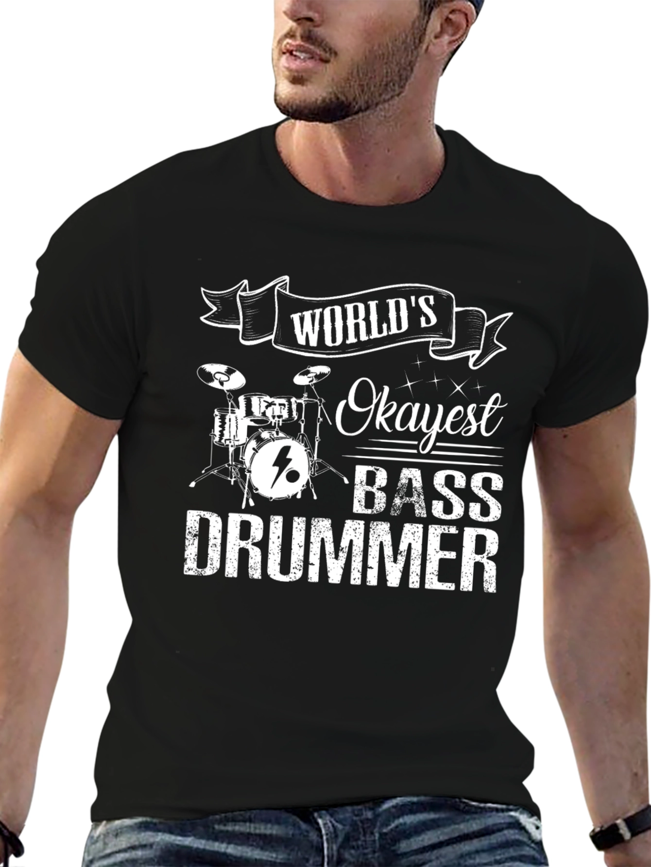 Worlds Okayest Bass Drummer Black T-Shirt