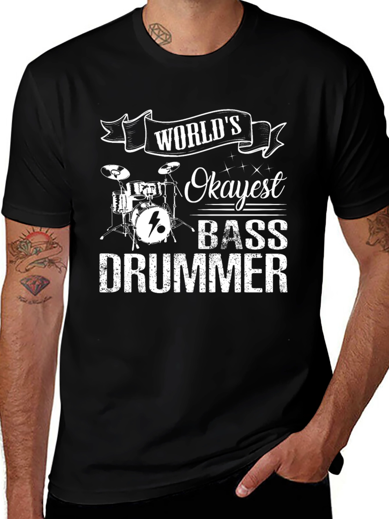 Worlds Okayest Bass Drummer Black T-Shirt