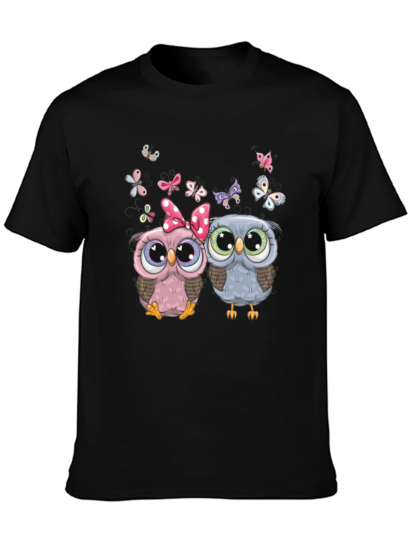 Cute Owl Couple T-Shirt with Butterflies