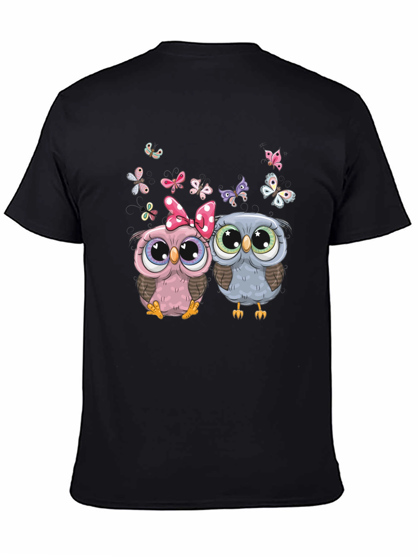 Cute Owl Couple T-Shirt with Butterflies