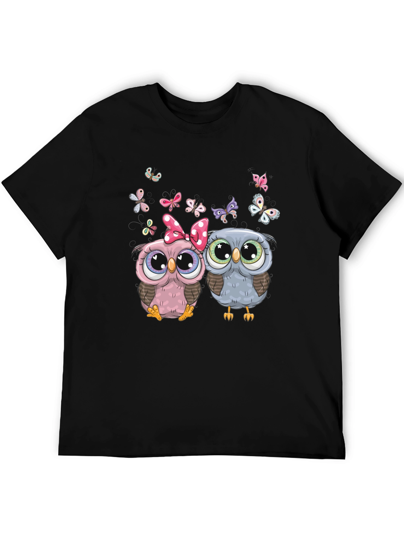Cute Owl Couple T-Shirt with Butterflies