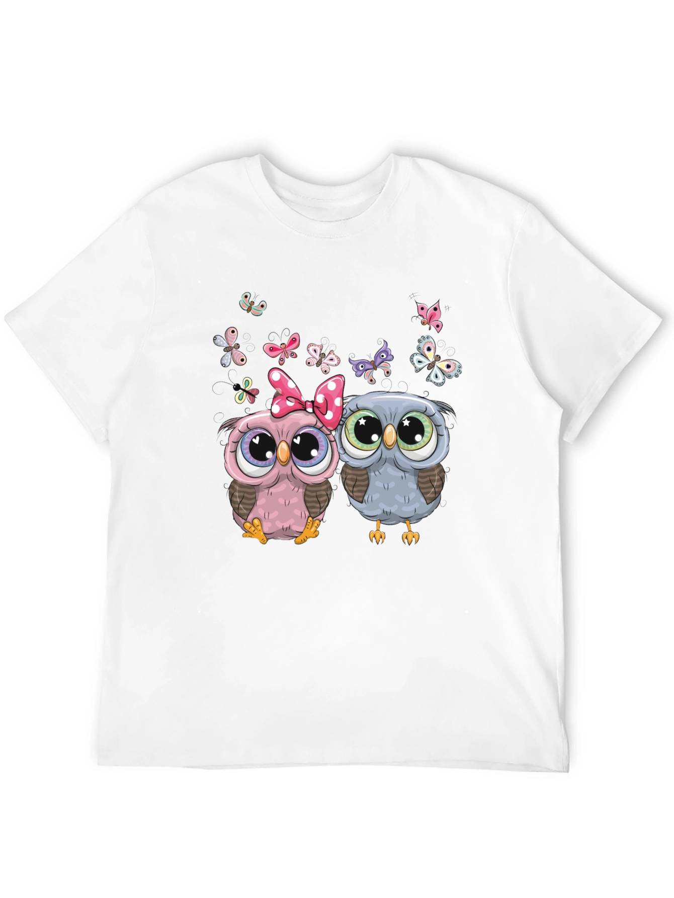 Cute Owl Couple T-Shirt with Butterflies