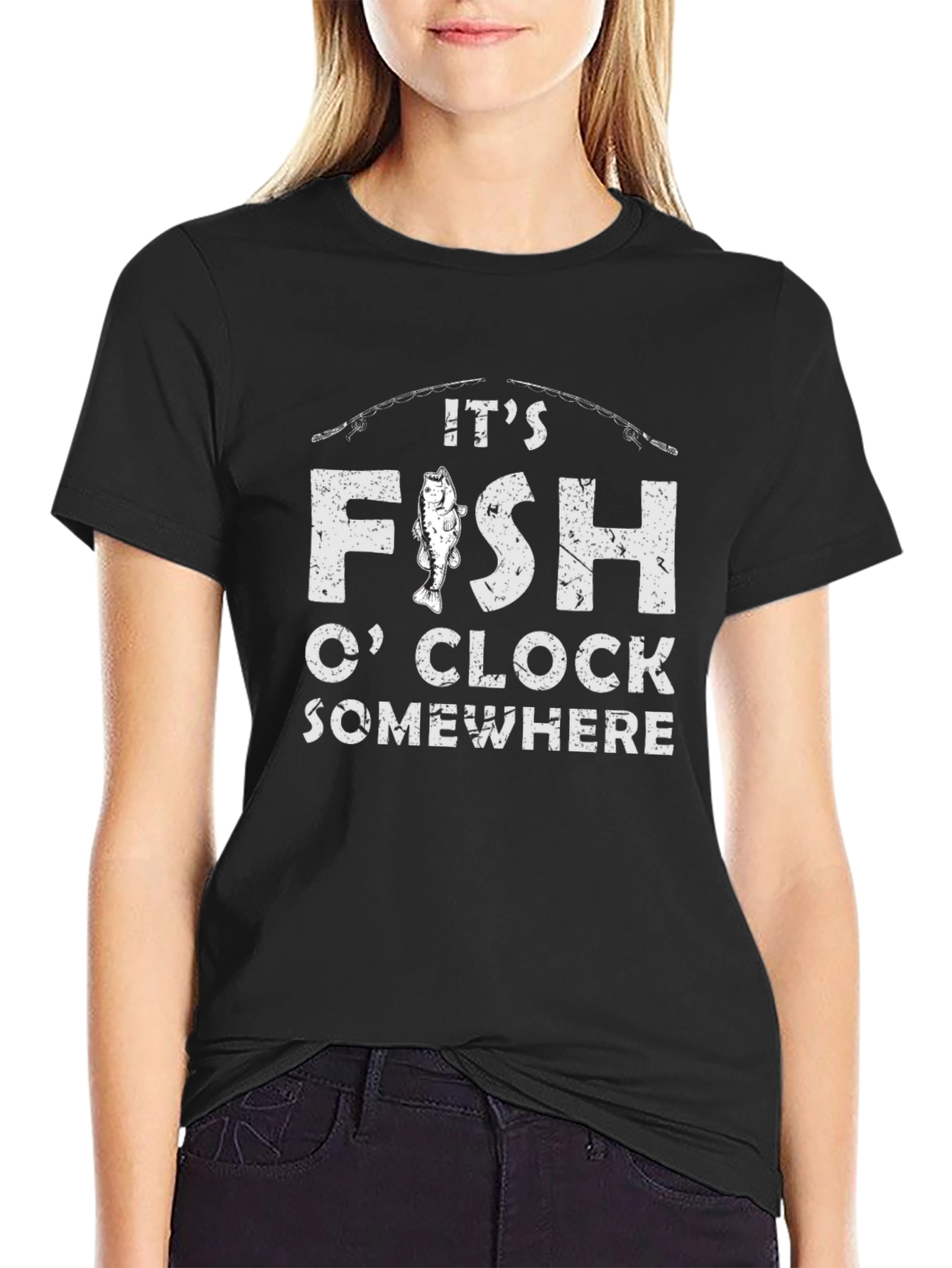 Its Fish OClock Somewhere Black Graphic Tee