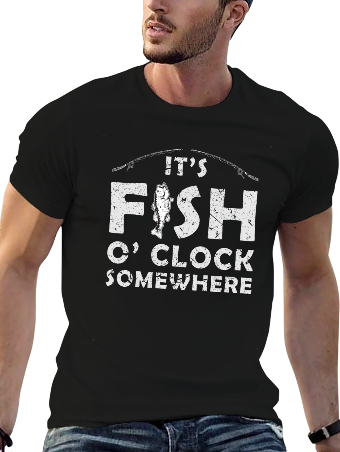 Its Fish OClock Somewhere Black Graphic Tee