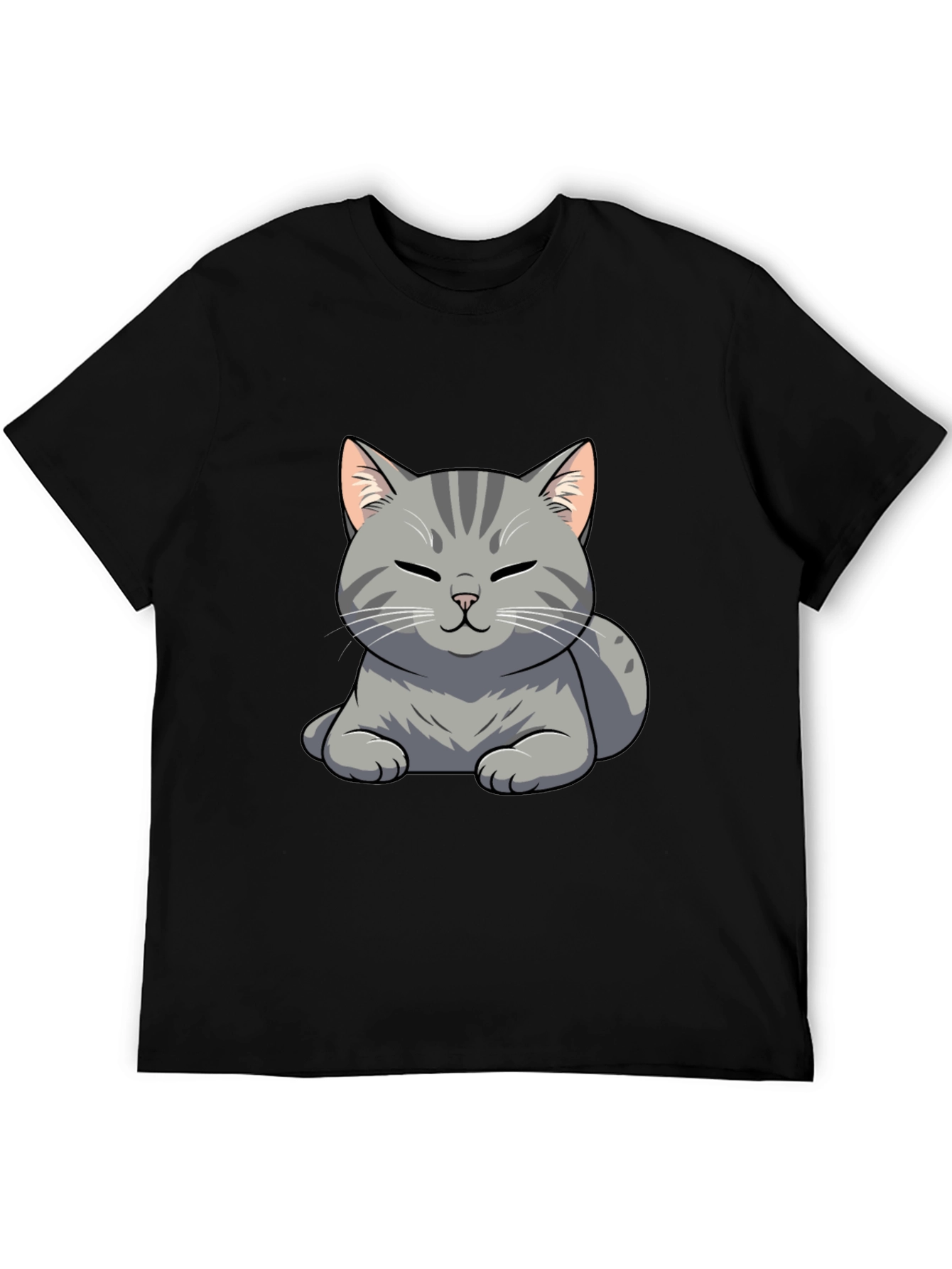 Cute Cat Graphic Tee - Black Cotton T-Shirt