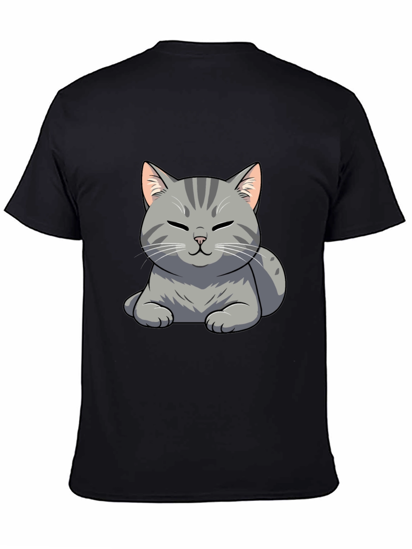 Cute Cat Graphic Tee - Black Cotton T-Shirt