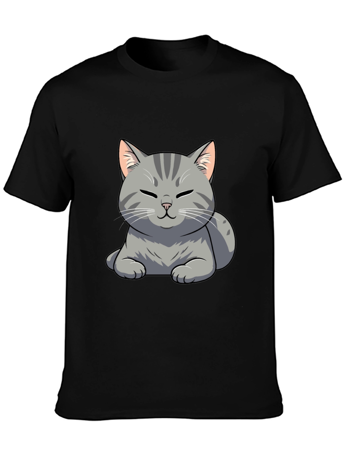 Cute Cat Graphic Tee - Black Cotton T-Shirt