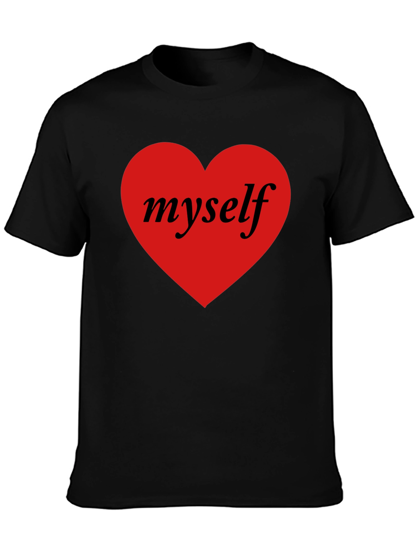 I Love Myself Black T-Shirt Red Heart Design