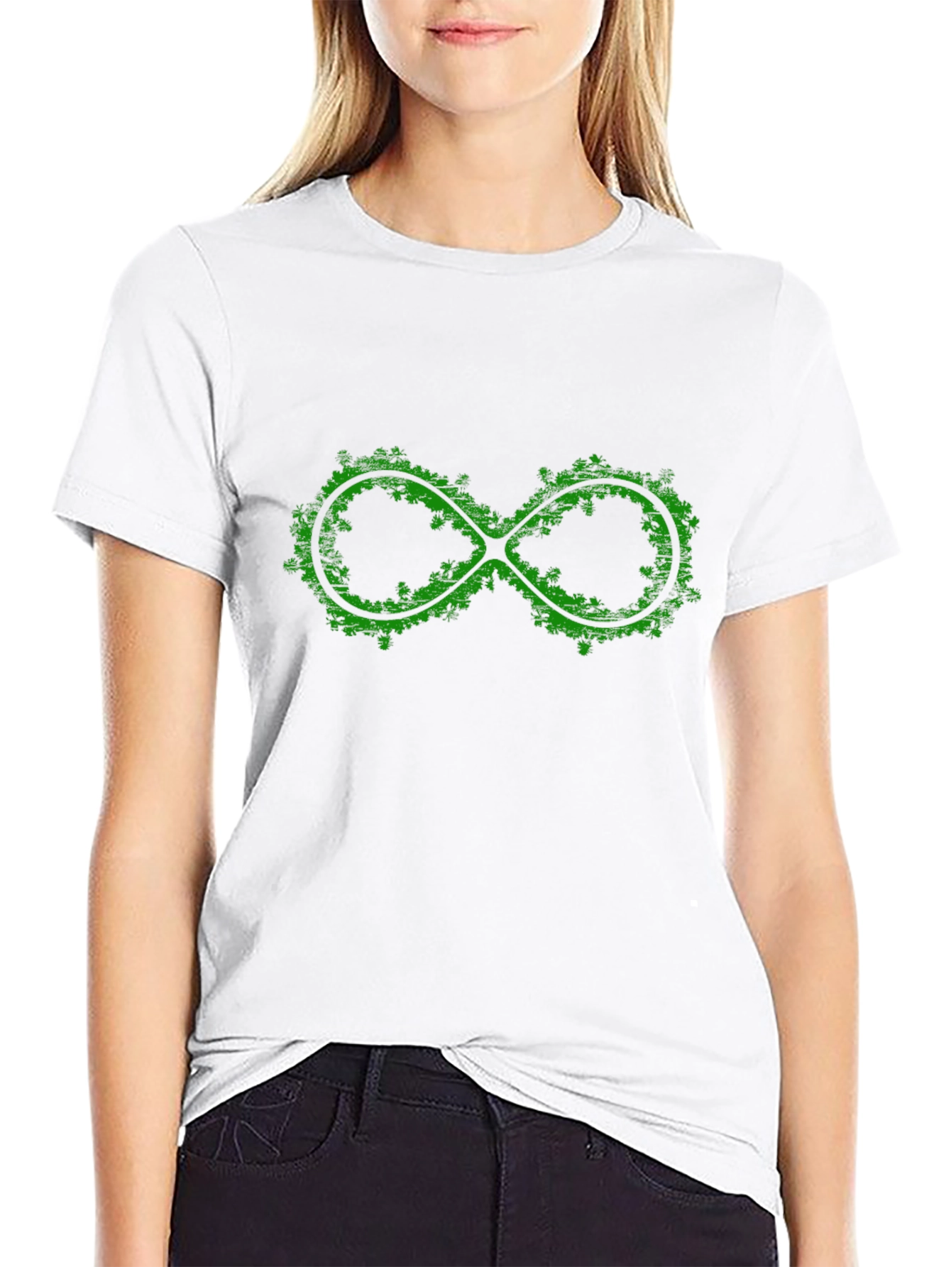 Green Infinity Symbol Graphic Black T-Shirt
