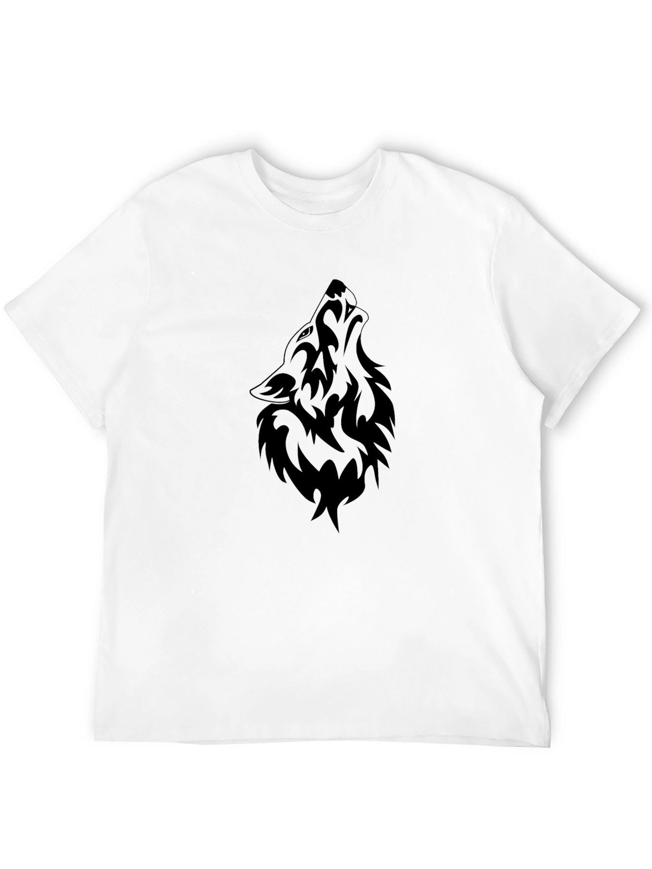 Mens Black T-Shirt - Wolf Tribal Design