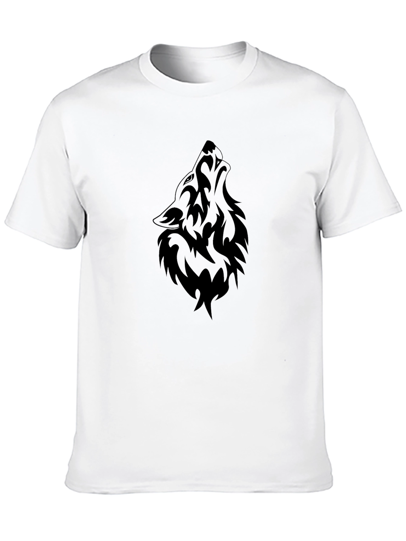 Mens Black T-Shirt - Wolf Tribal Design