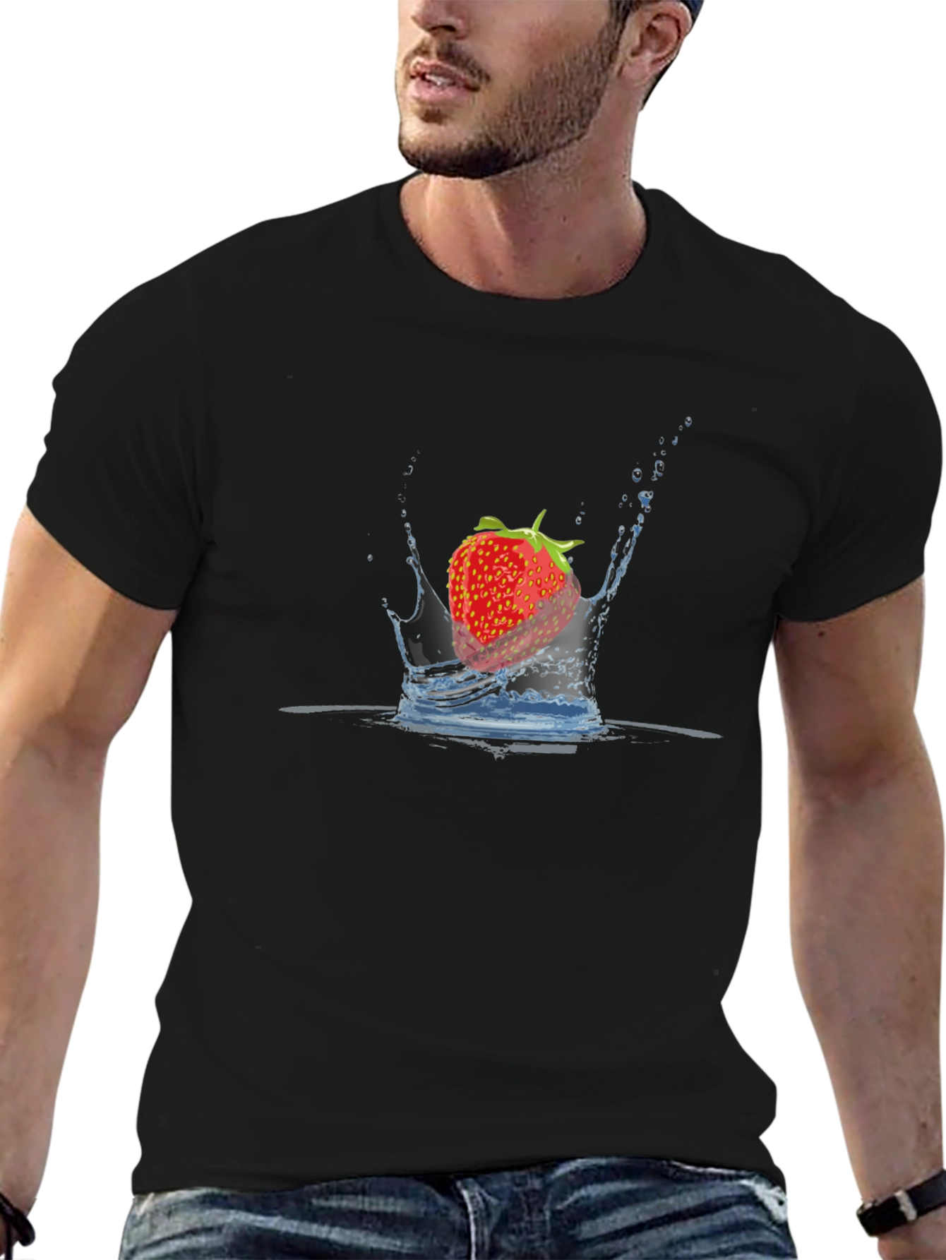 Strawberry Splash Black T-Shirt