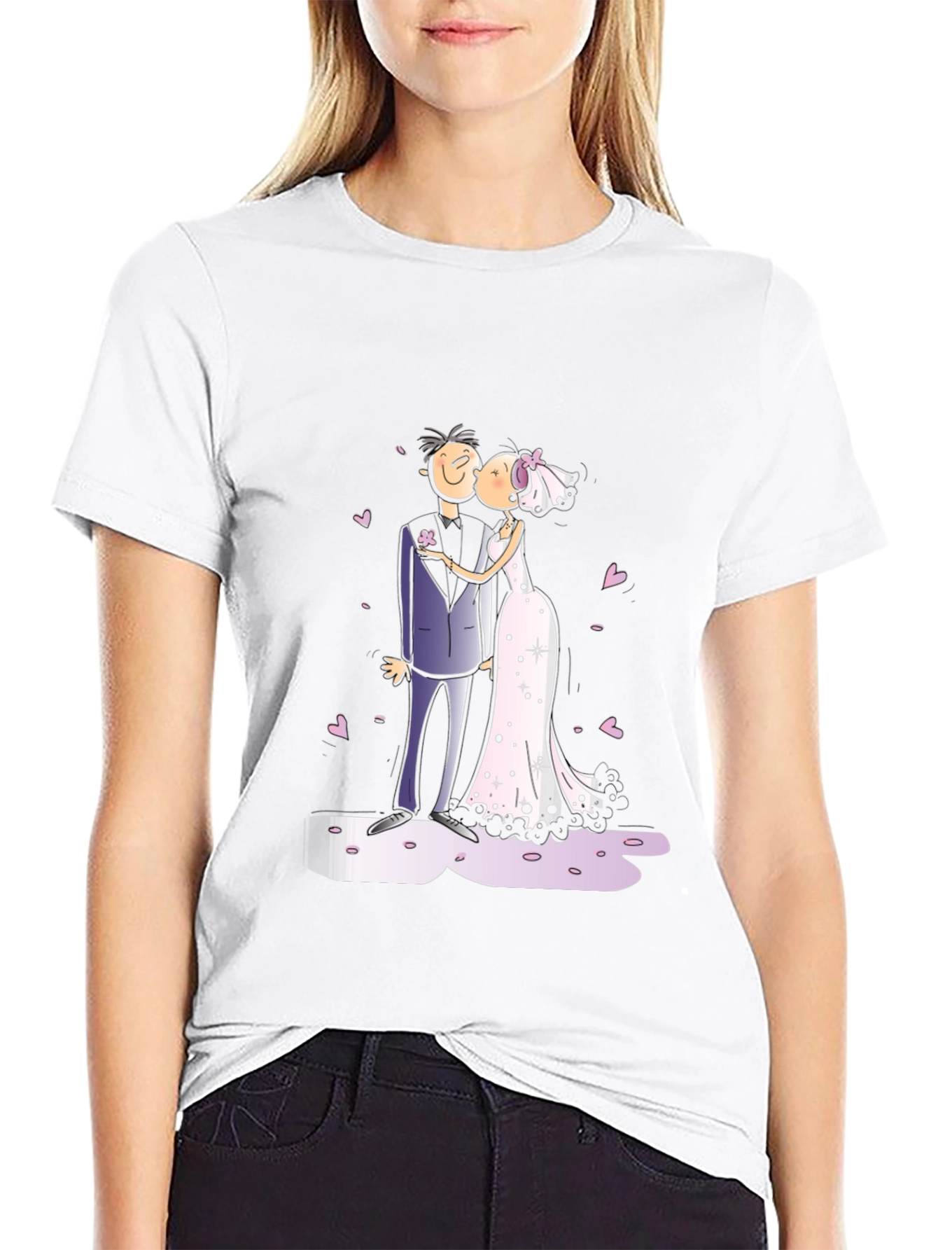 Wedding Kiss Cartoon Graphic Tee - Stylish Black T-Shirt