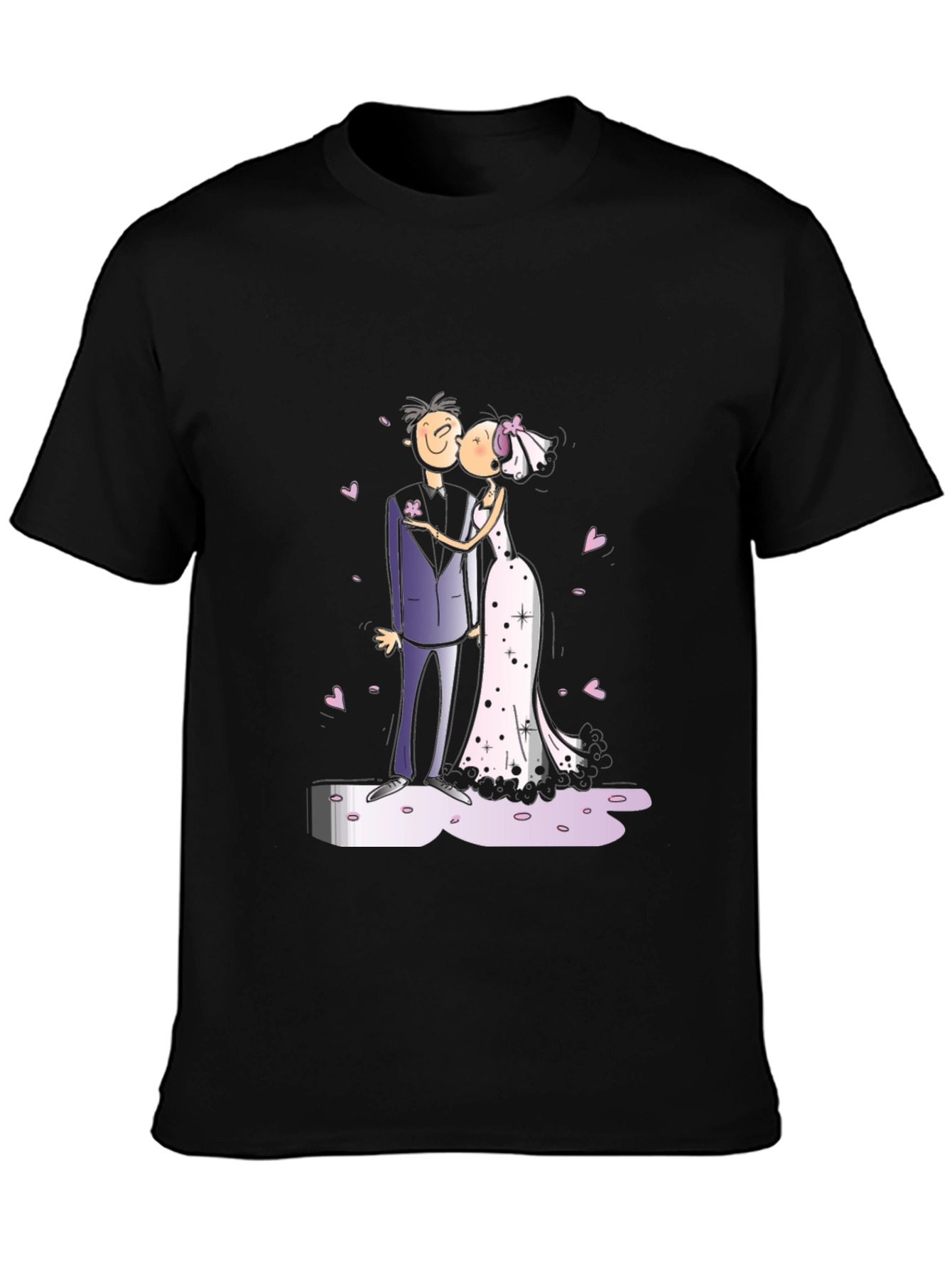 Wedding Kiss Cartoon Graphic Tee - Stylish Black T-Shirt