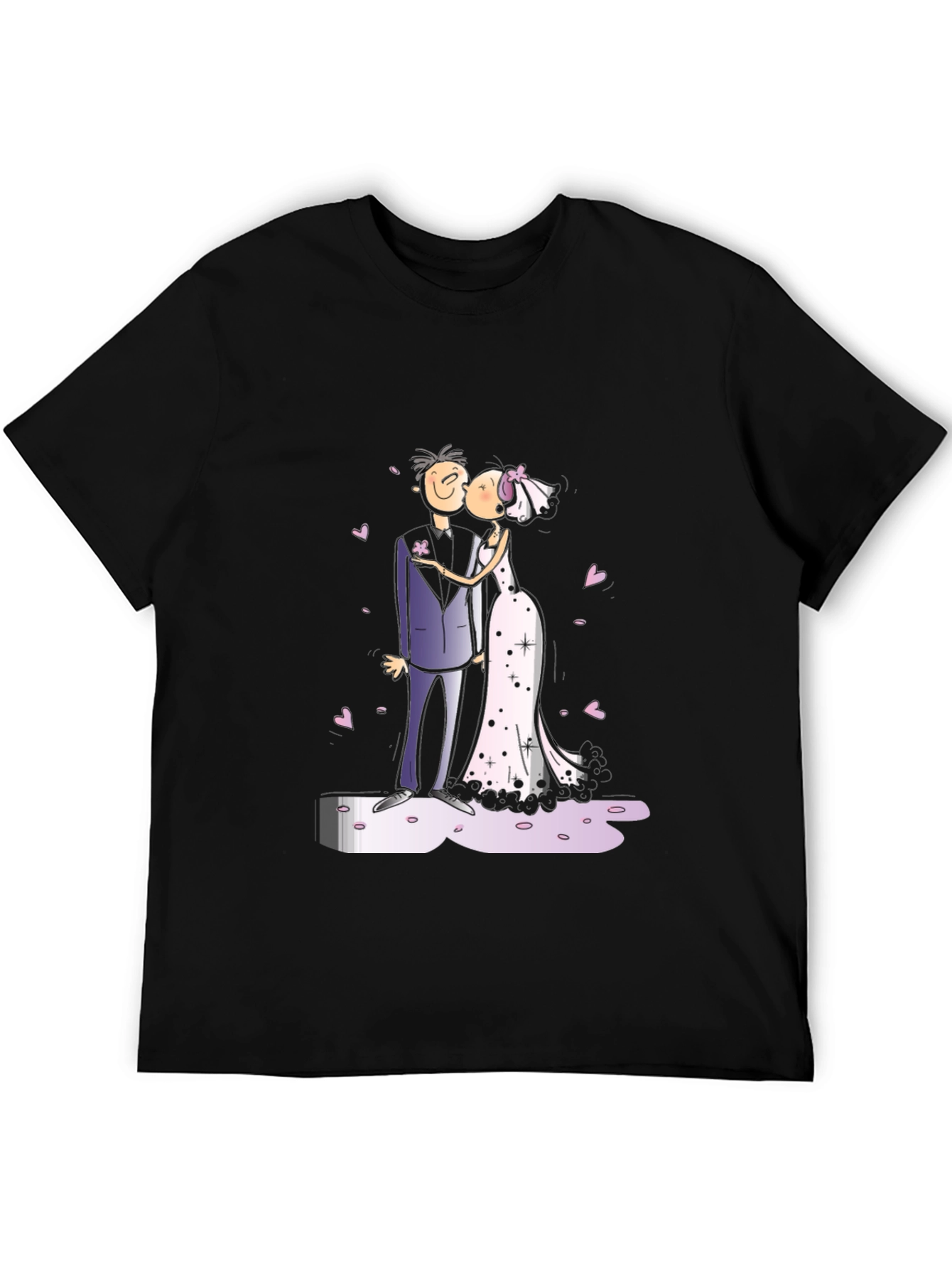 Wedding Kiss Cartoon Graphic Tee - Stylish Black T-Shirt