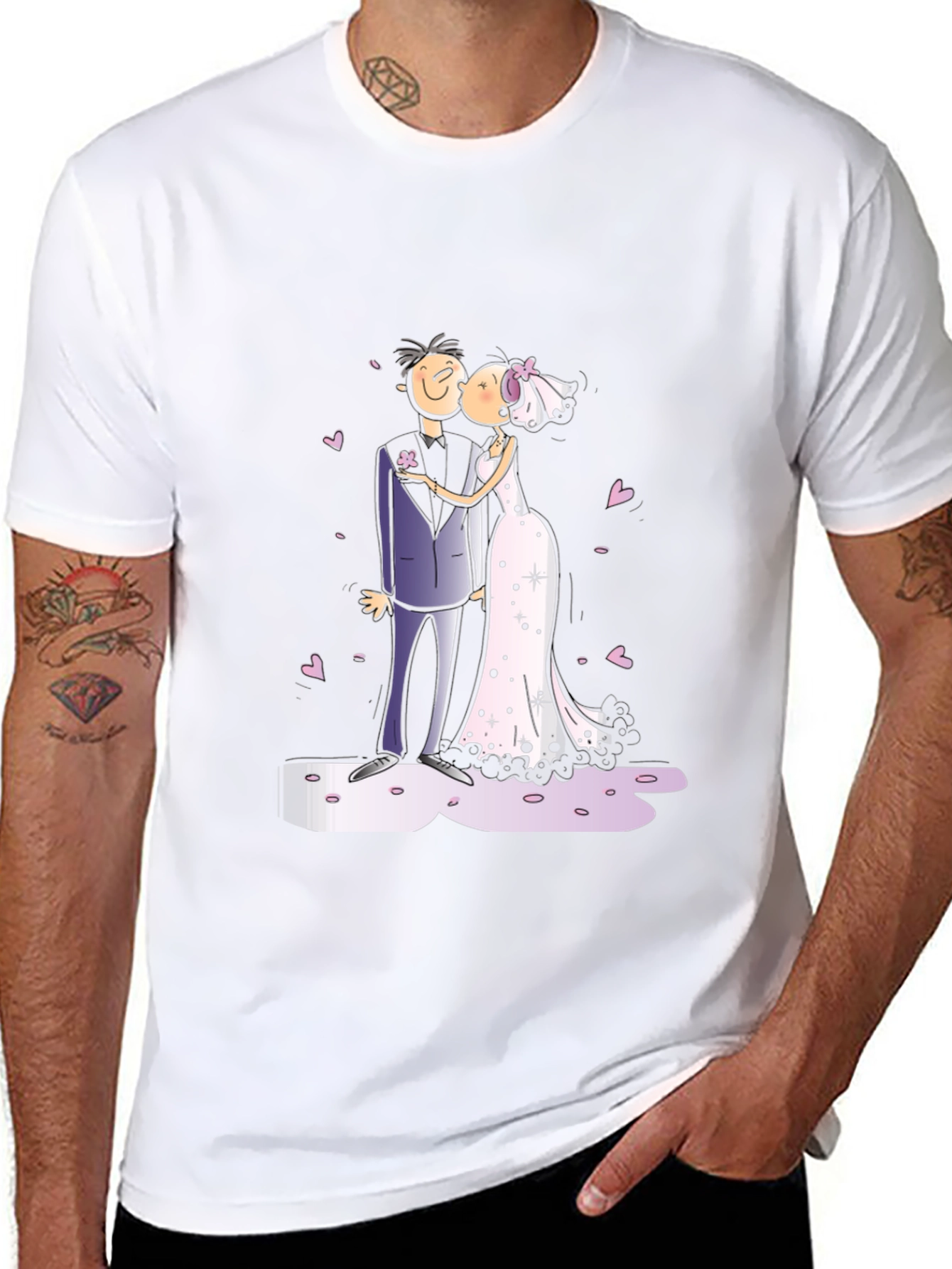 Wedding Kiss Cartoon Graphic Tee - Stylish Black T-Shirt