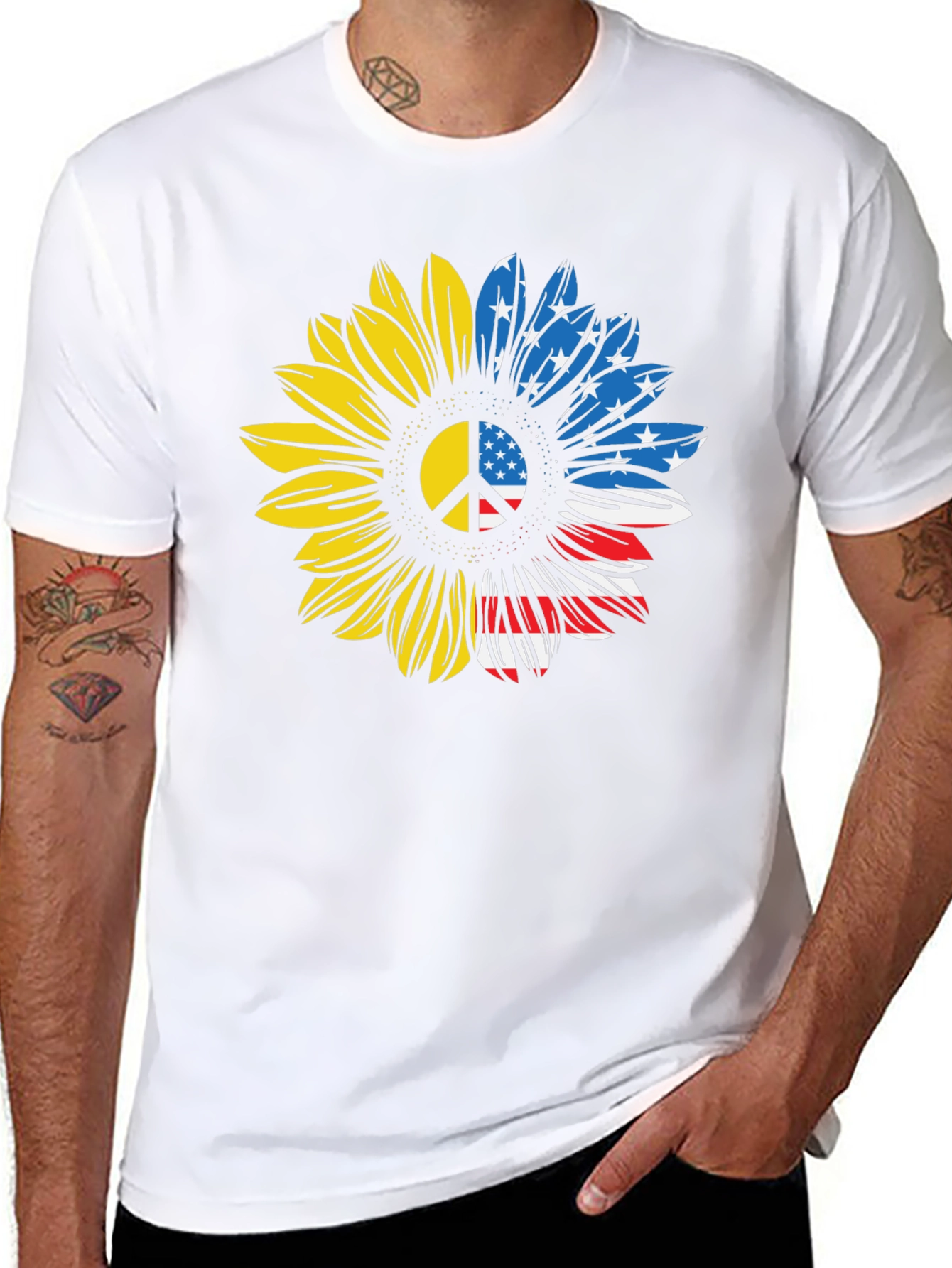 Ukraine USA Flag Sunflower Peace T-Shirt
