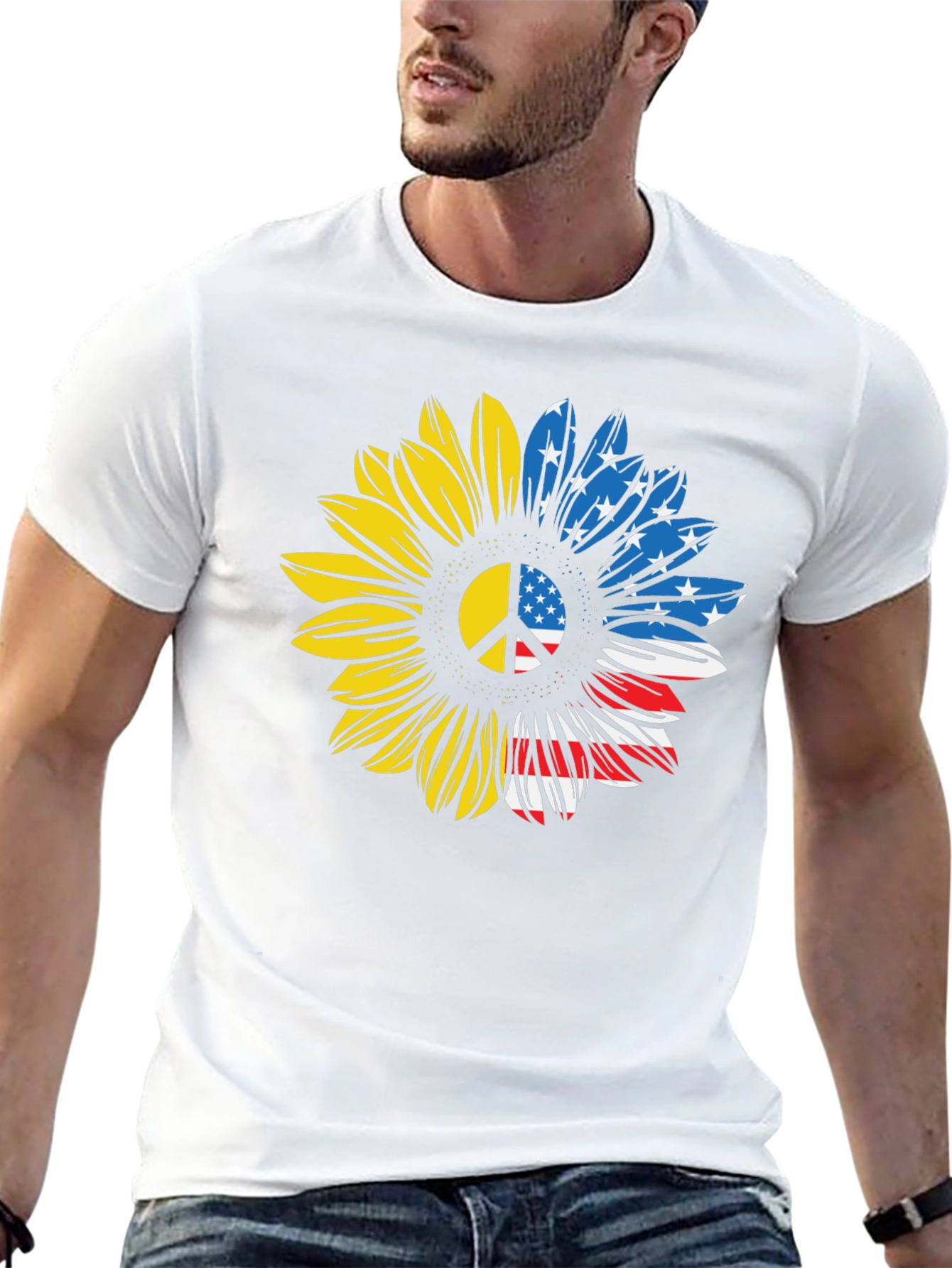 Ukraine USA Flag Sunflower Peace T-Shirt