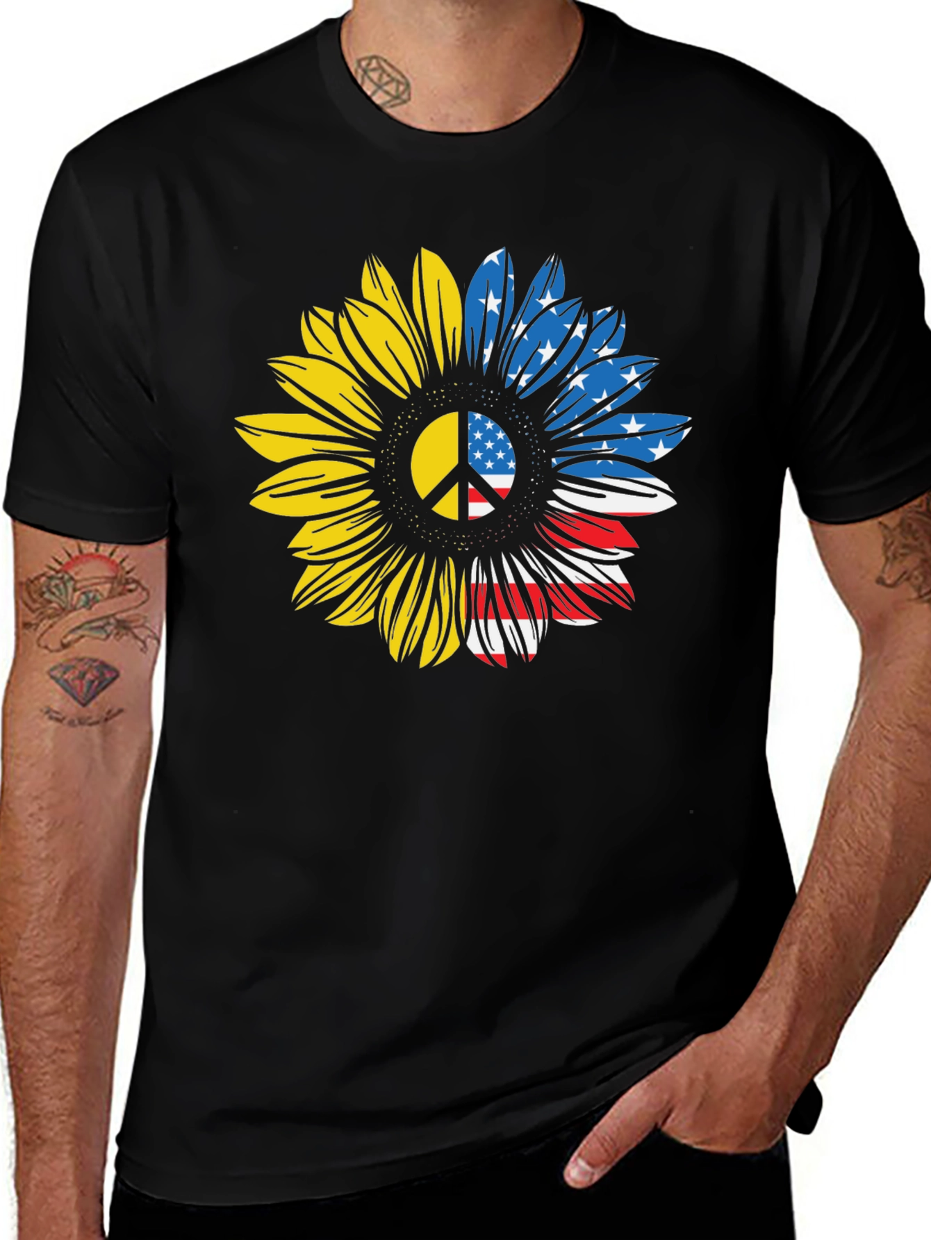Ukraine USA Flag Sunflower Peace T-Shirt