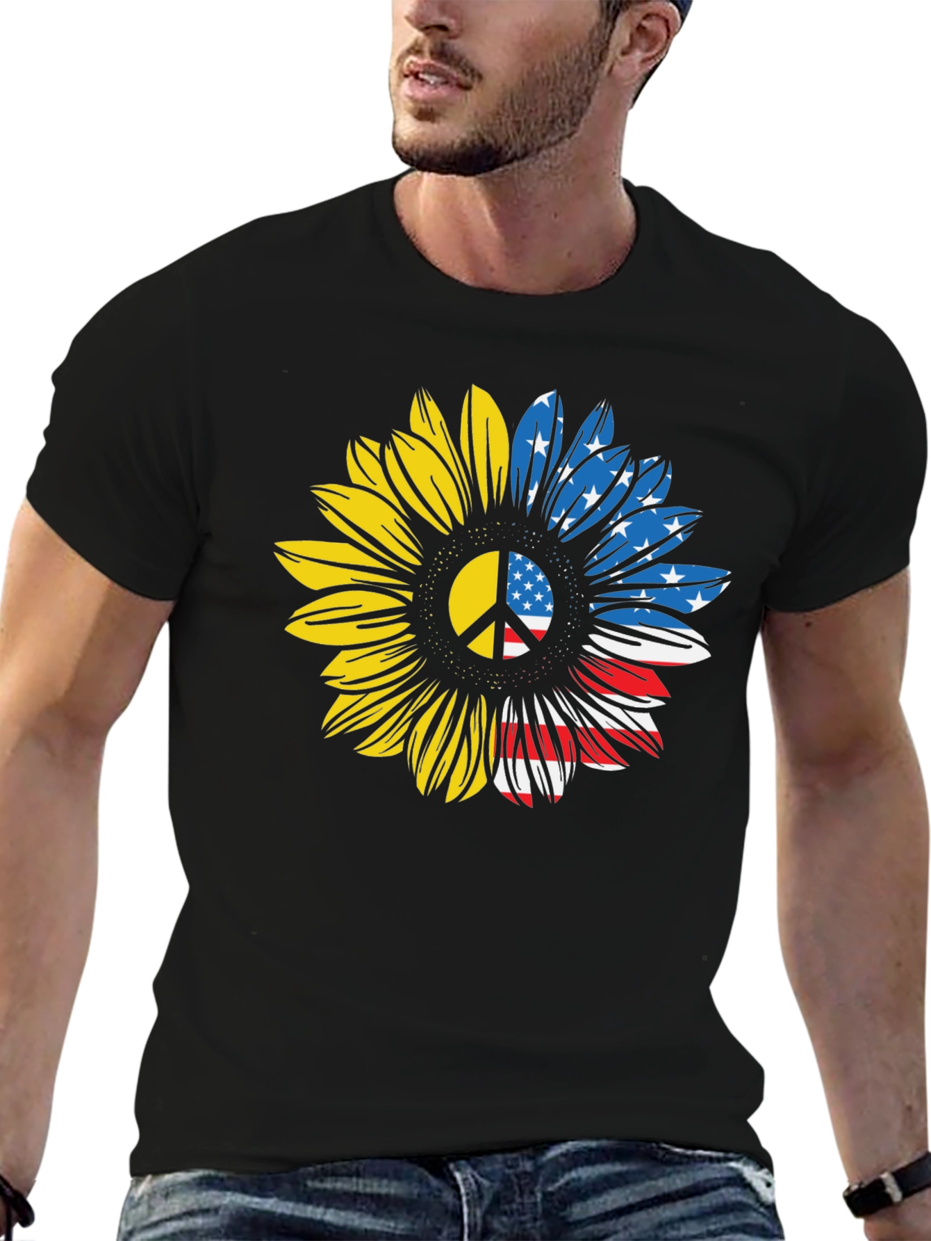 Ukraine USA Flag Sunflower Peace T-Shirt