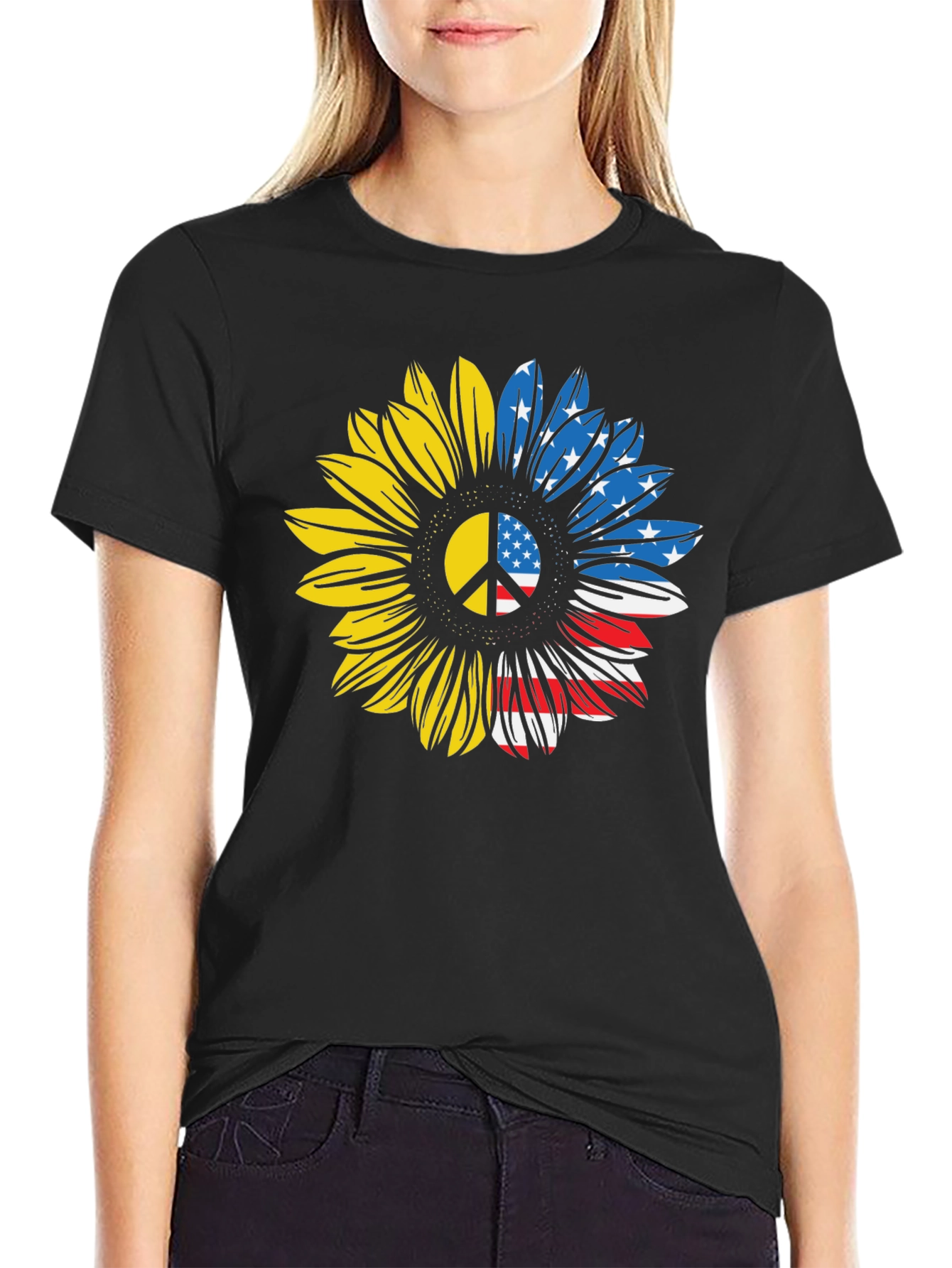 Ukraine USA Flag Sunflower Peace T-Shirt