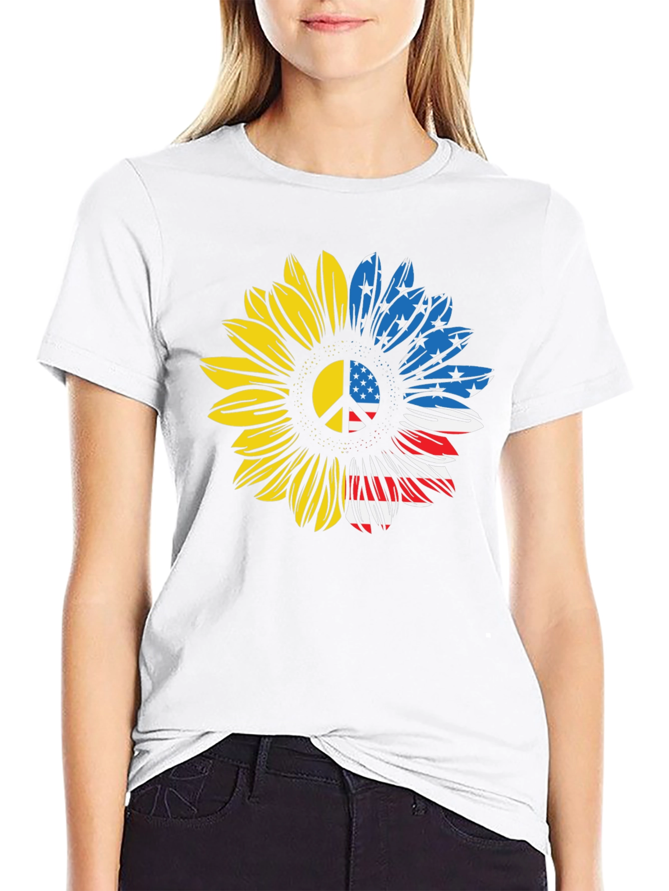 Ukraine USA Flag Sunflower Peace T-Shirt