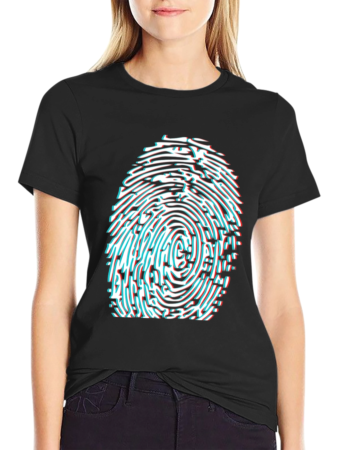 Abstract Fingerprint Graphic Tee - Black