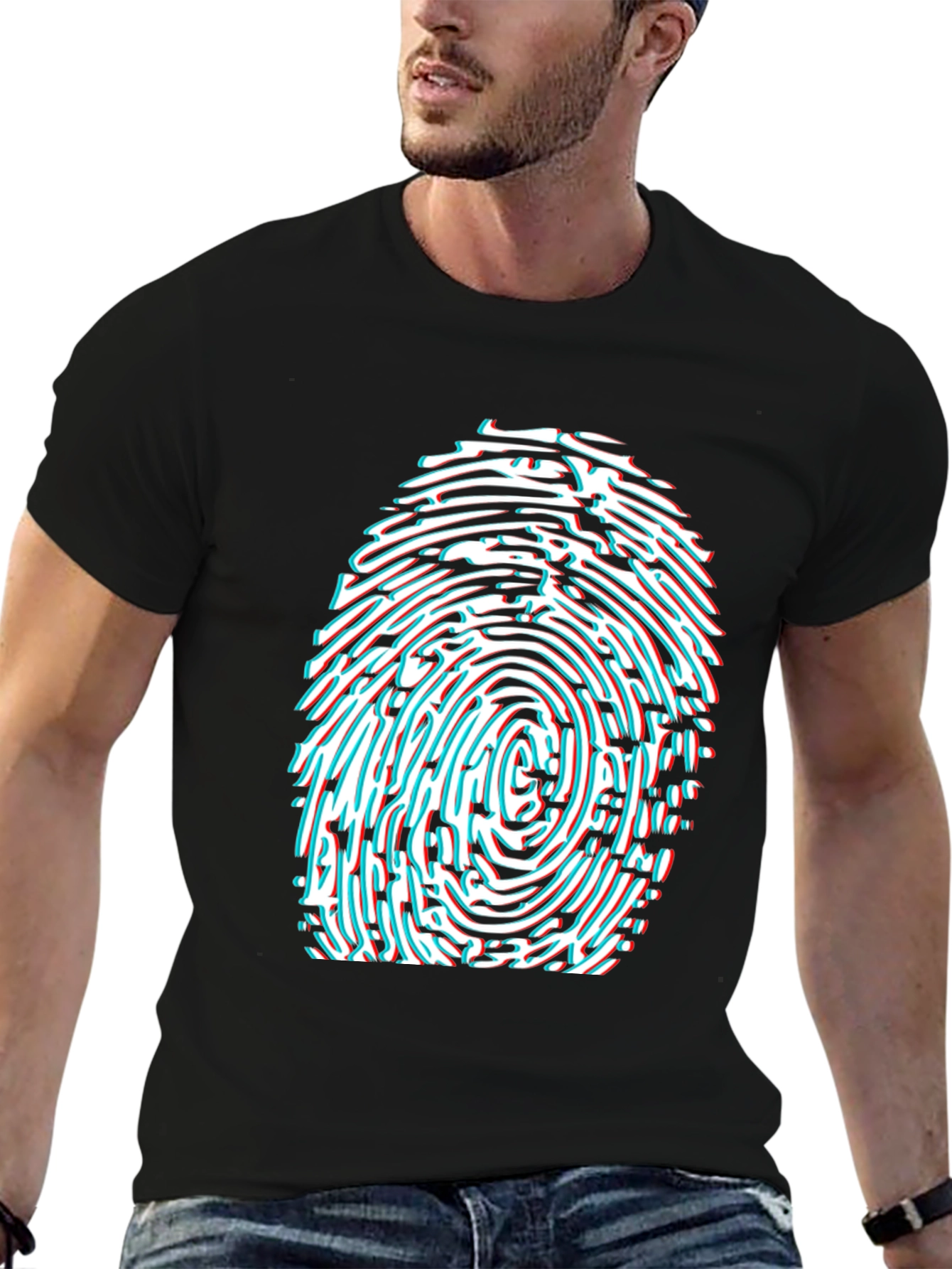 Abstract Fingerprint Graphic Tee - Black