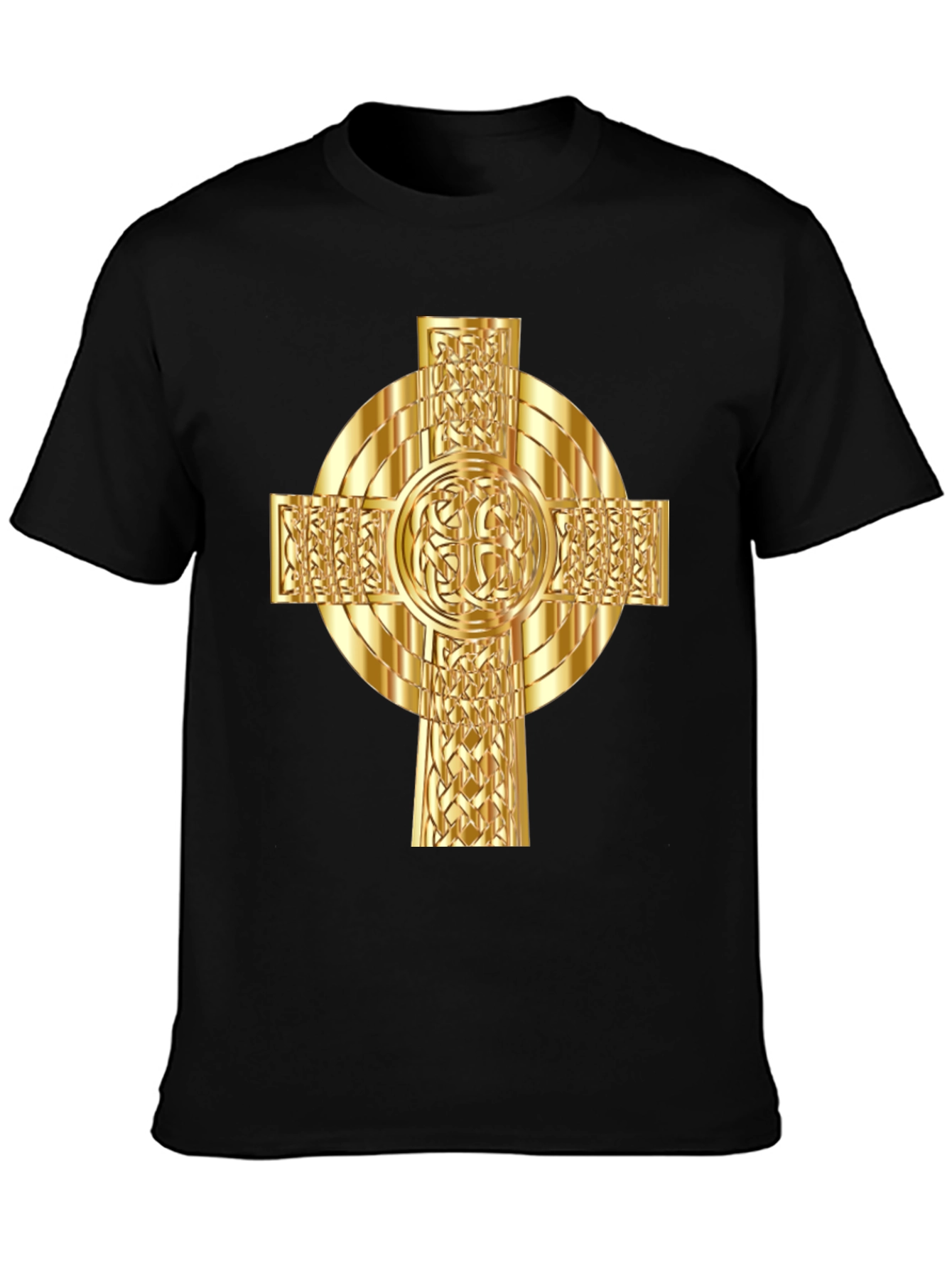 Celtic Cross Graphic Tee - Gold Design on Black
