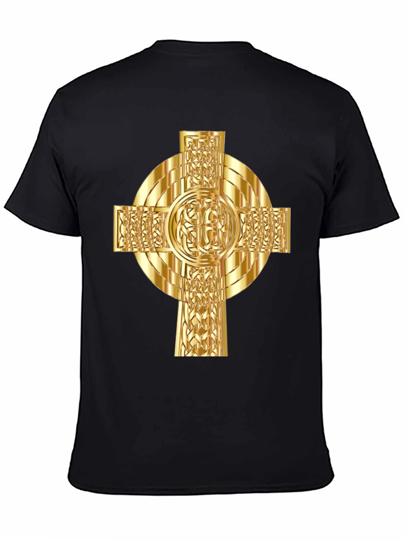 Celtic Cross Graphic Tee - Gold Design on Black