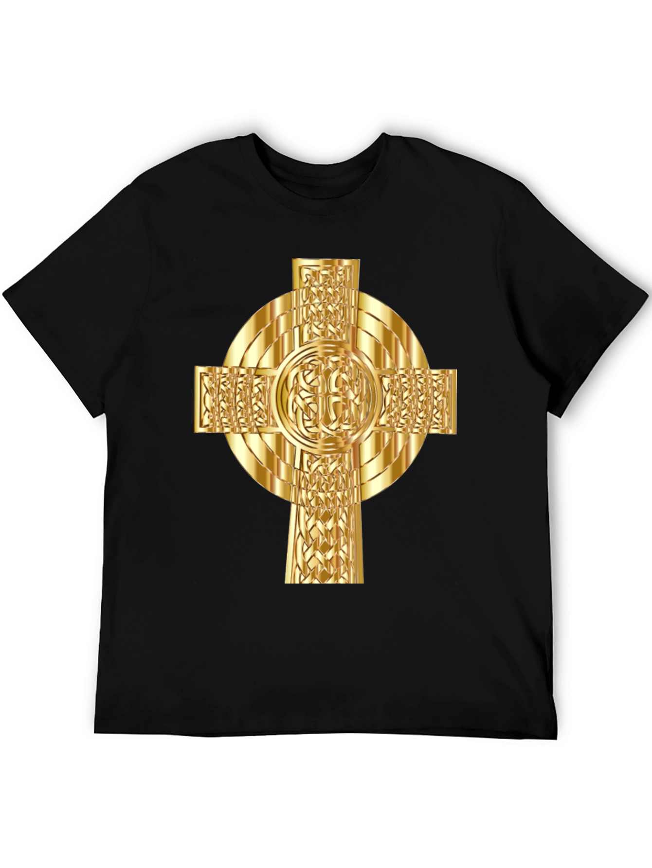 Celtic Cross Graphic Tee - Gold Design on Black