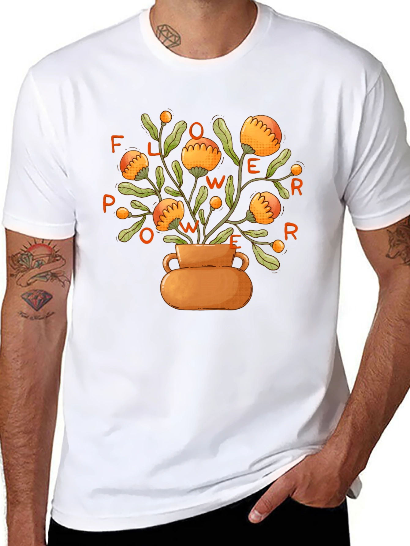 Flower Power Graphic Tee -  Stylish Unisex Black T-Shirt