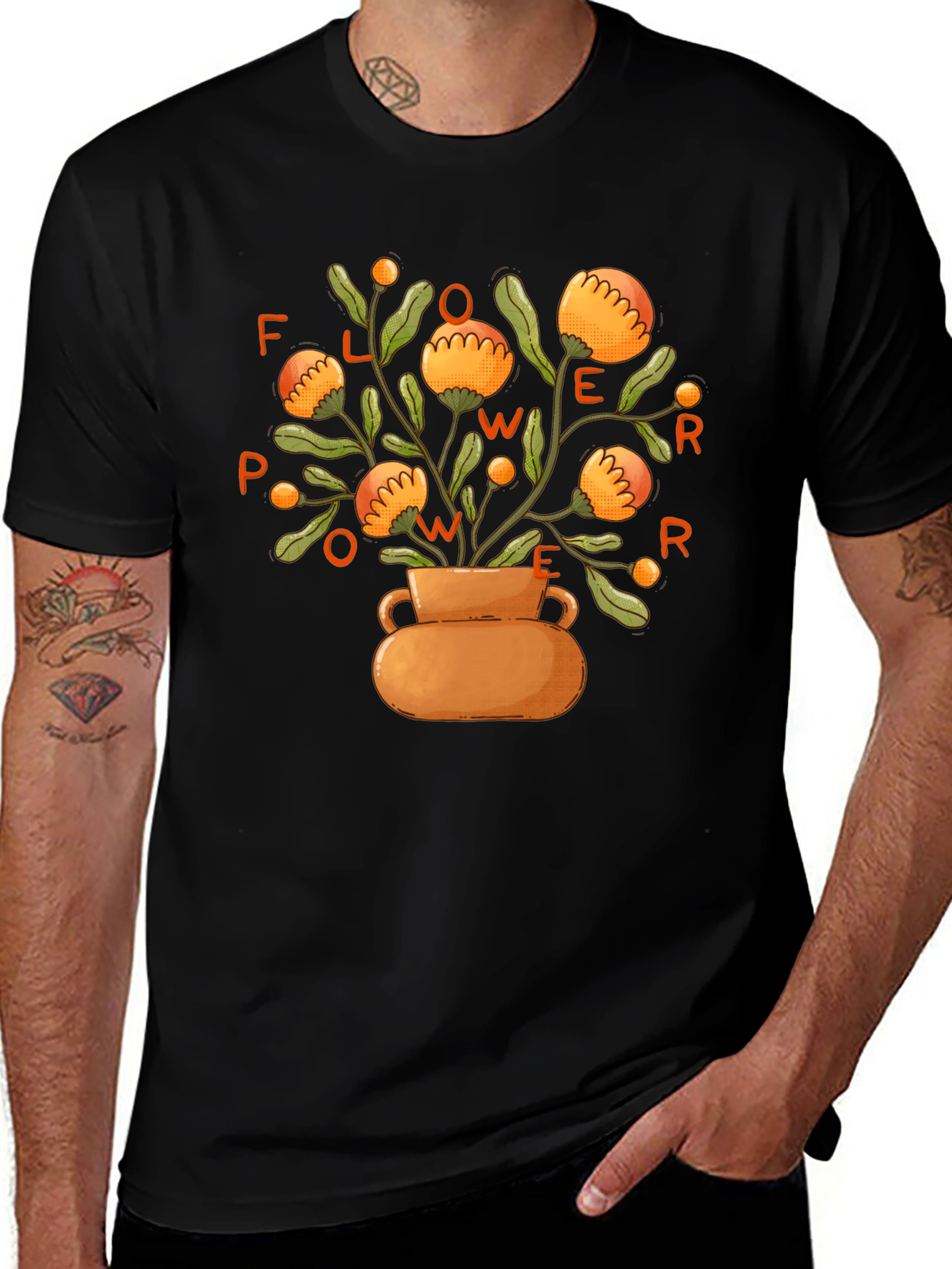 Flower Power Graphic Tee -  Stylish Unisex Black T-Shirt