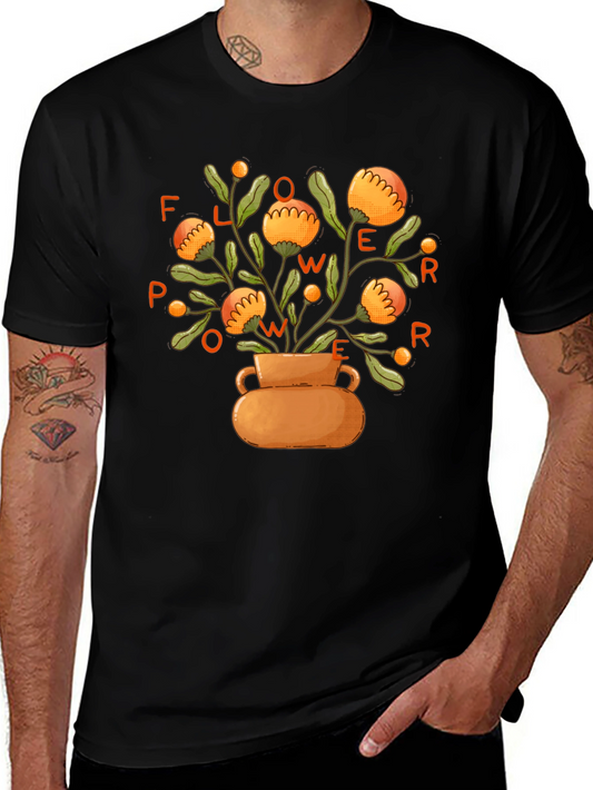 Flower Power Graphic Tee -  Stylish Unisex Black T-Shirt
