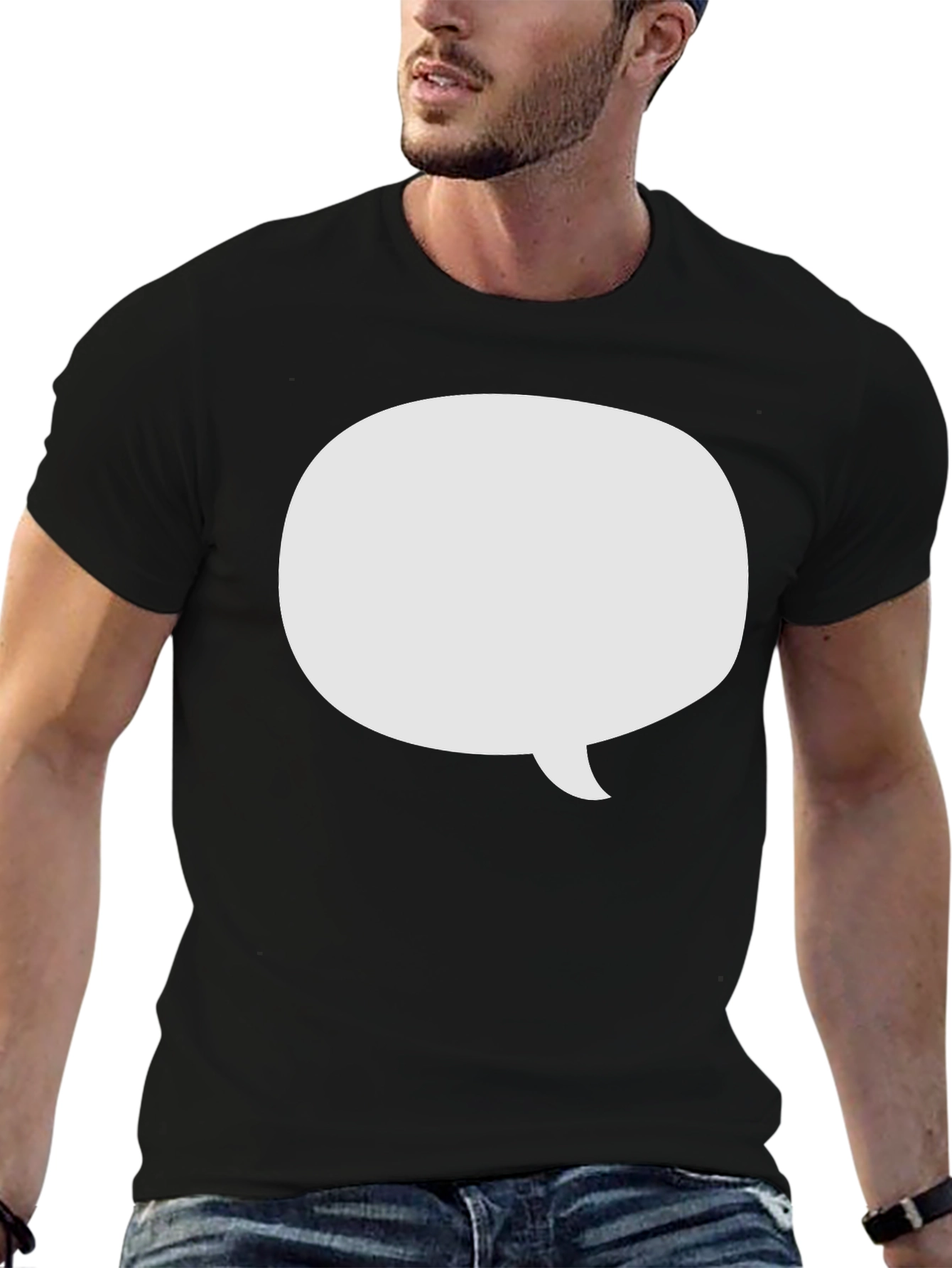 Black T-Shirt with White Speech Bubble