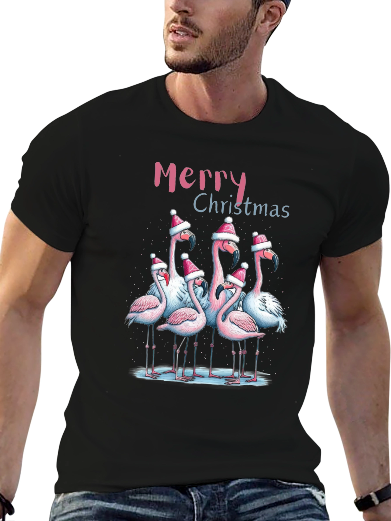 Flamingo Merry Christmas Graphic Tee