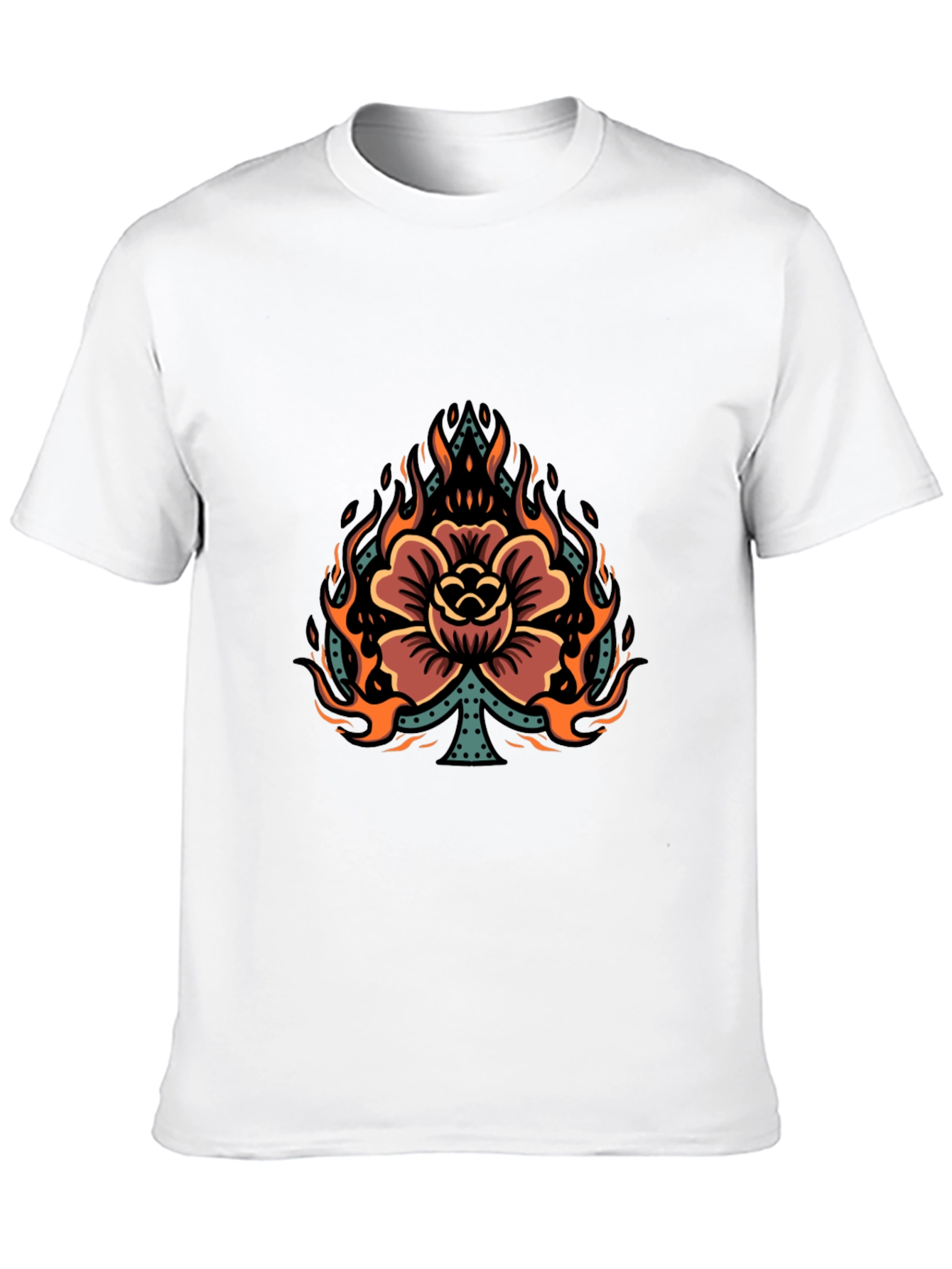 Flaming Spade Flower Graphic Tee - Black