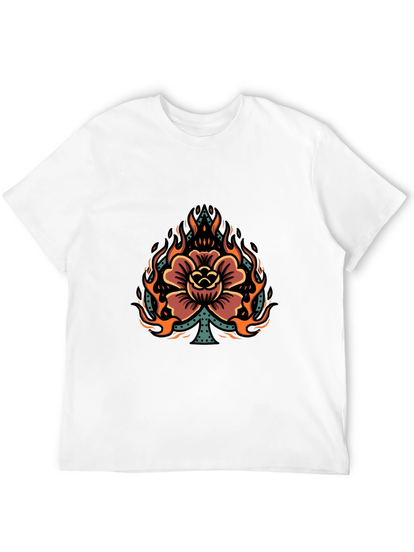 Flaming Spade Flower Graphic Tee - Black