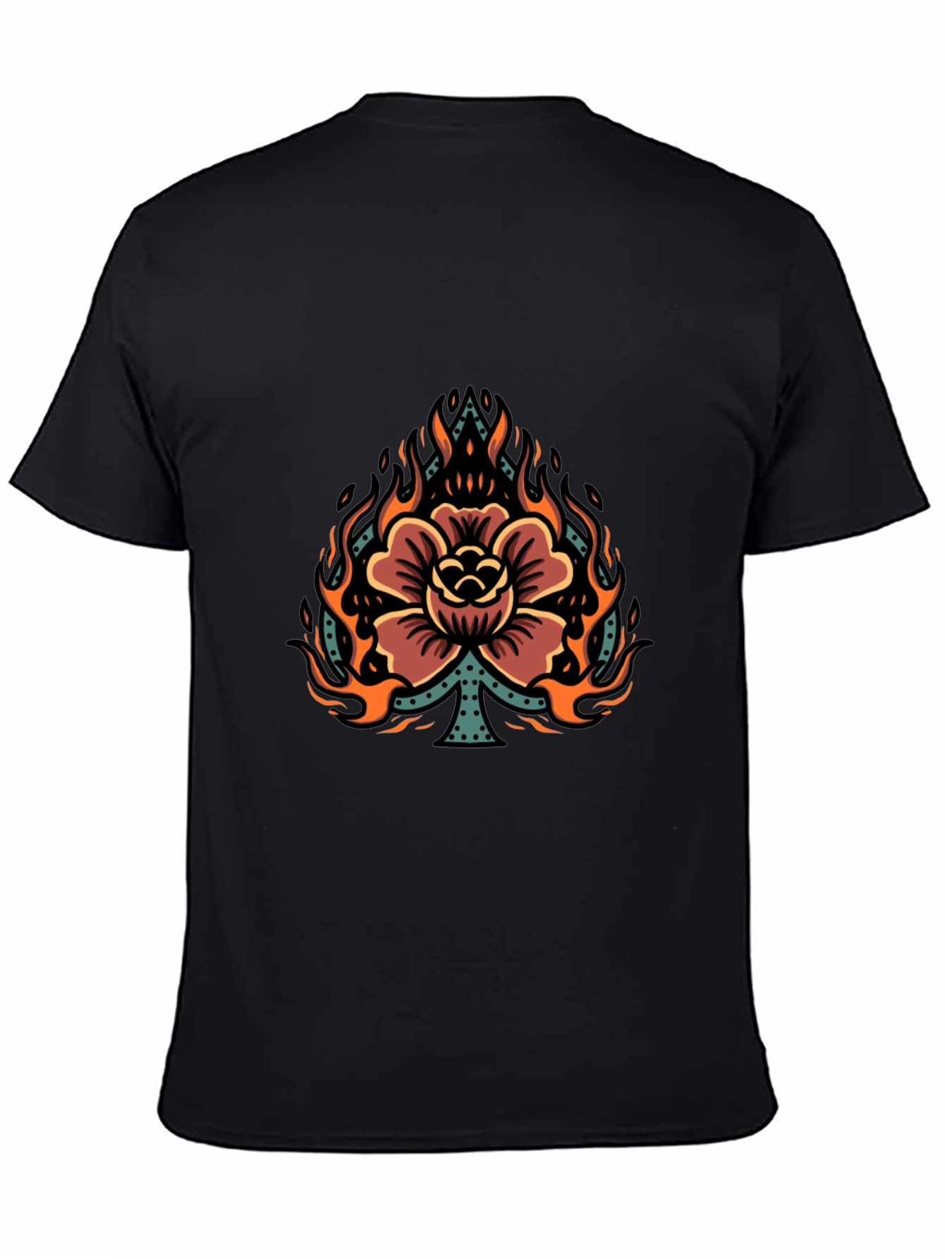 Flaming Spade Flower Graphic Tee - Black