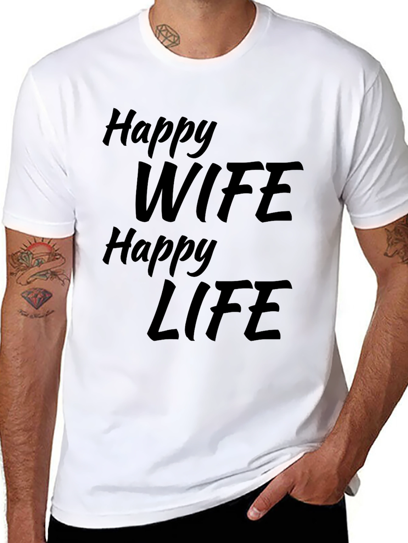 Happy Wife Happy Life Black Graphic T-Shirt
